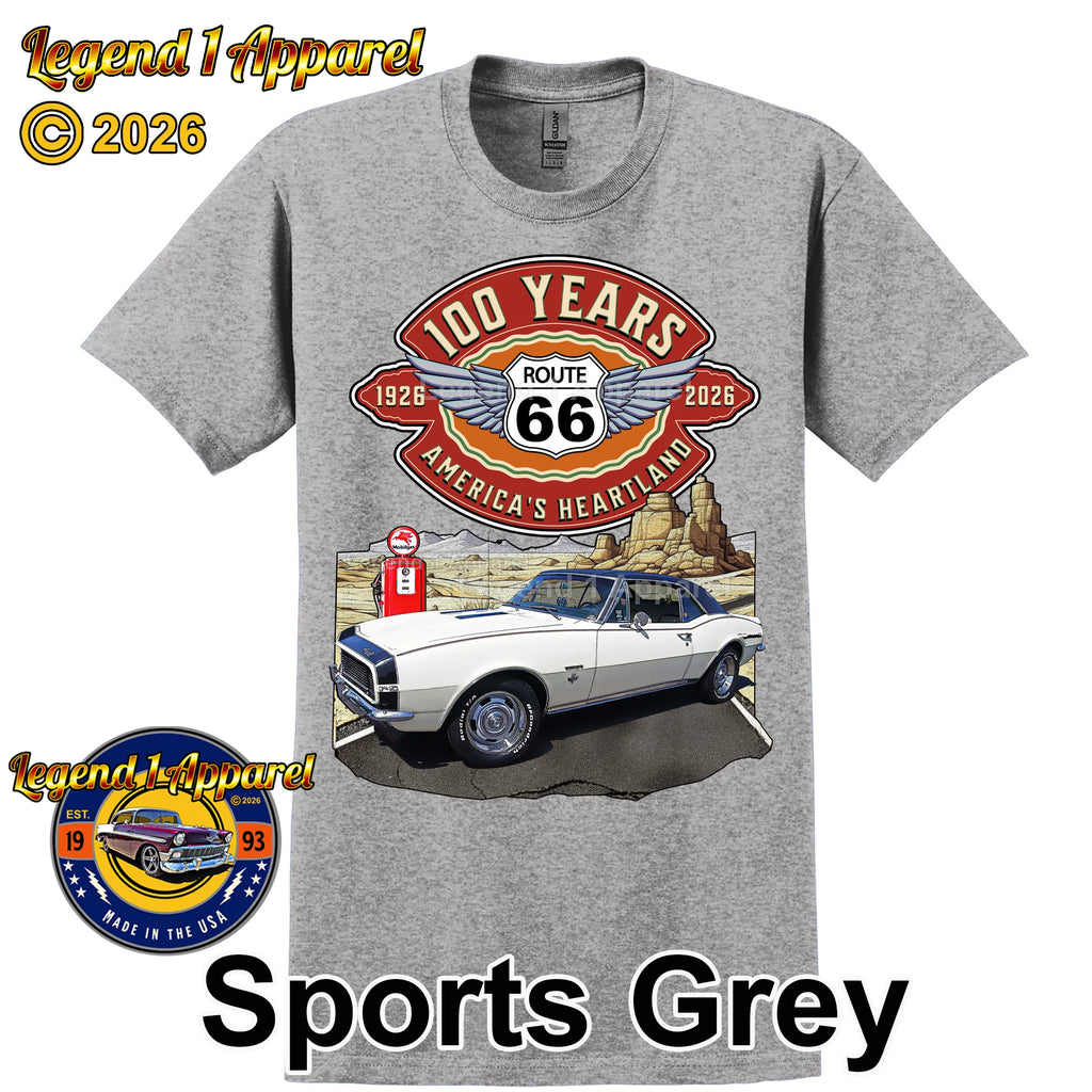 1967 Chevrolet Camaro Classic Car Graphic Tee – Route 66 100 Years T-Shirt