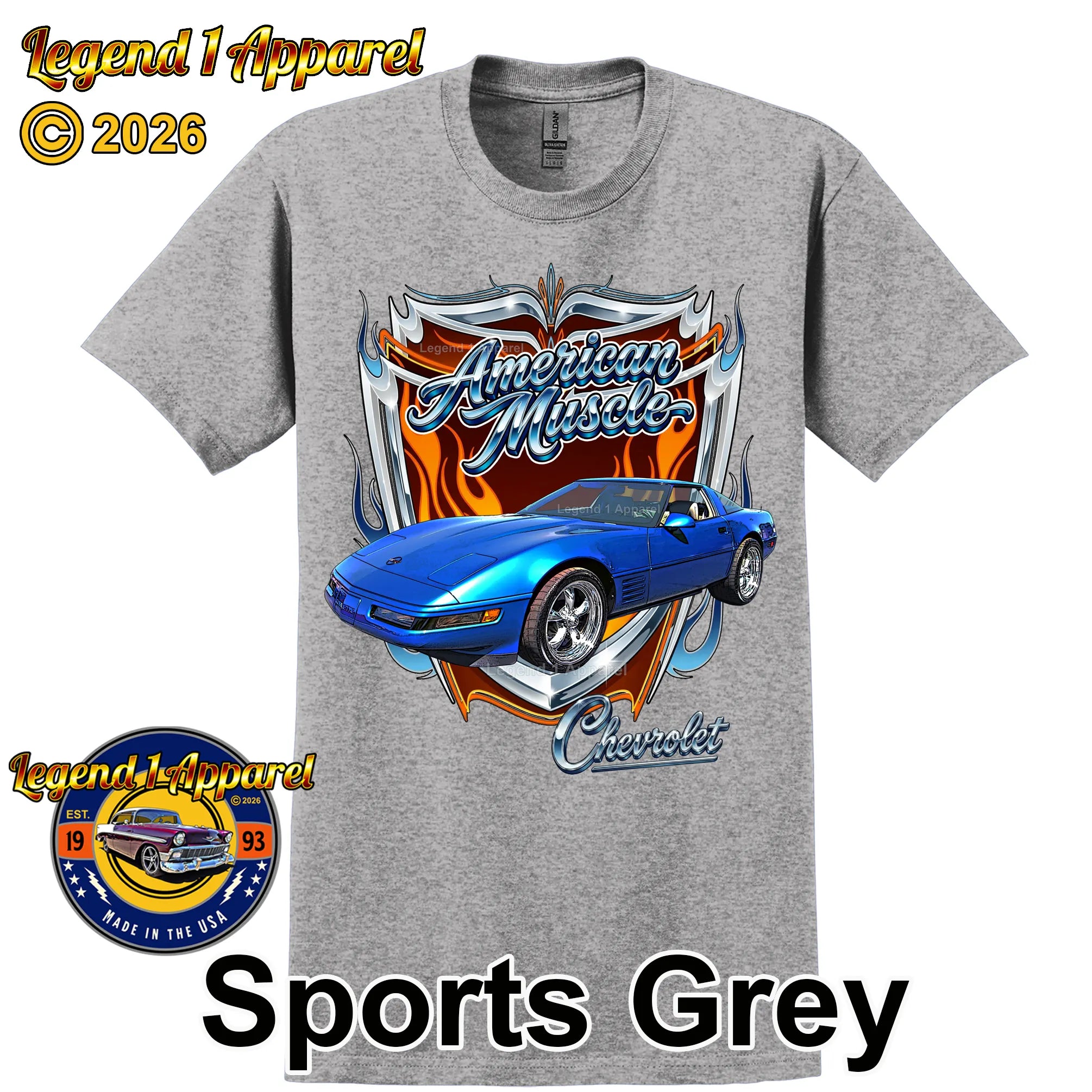 1992 Chevrolet Corvette C4 American Muscle T-Shirt – 92 Chevy Classic Car Graphic Tee
