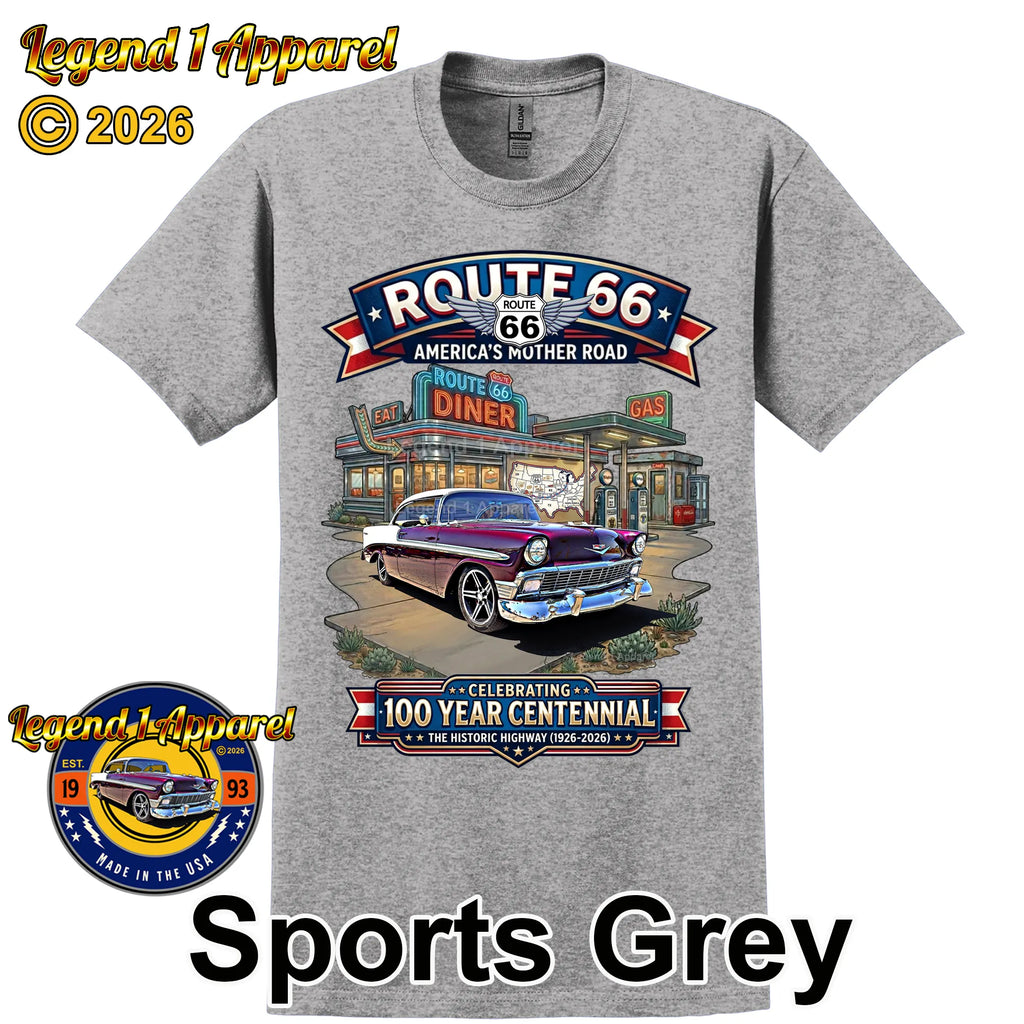 1956 Chevrolet Bel Air Coupe Classic Car Graphic Tee – Route 66 Centennial T-Shirt