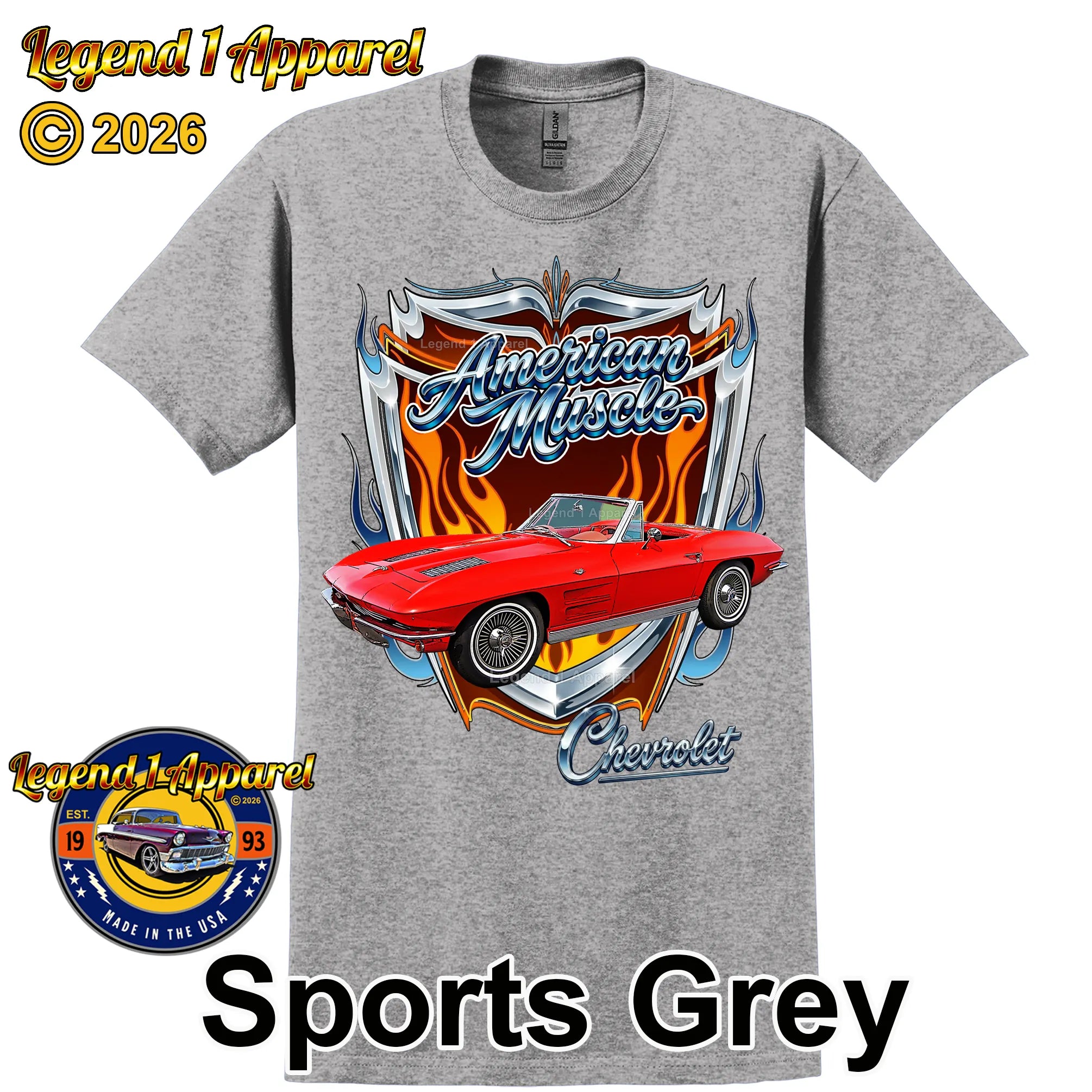 1963 Chevrolet Corvette C1 American Muscle T-Shirt – 63 Chevy Classic Car Graphic Tee
