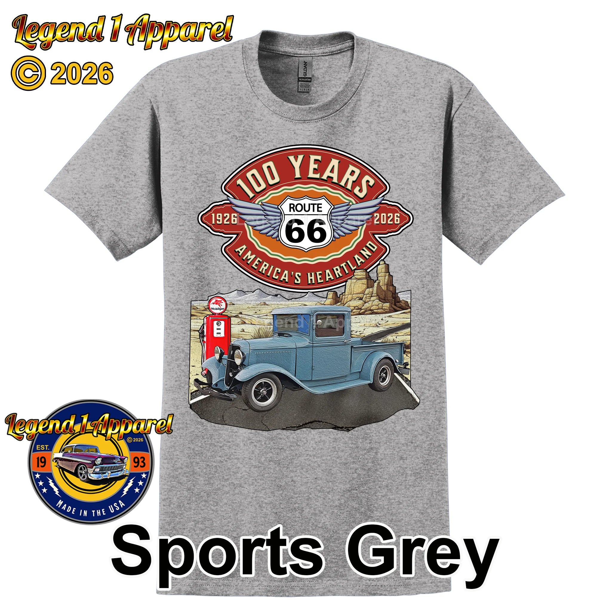 1933 Ford Pick Up Classic Truck Graphic Tee – Route 66 100 Years T-Shirt