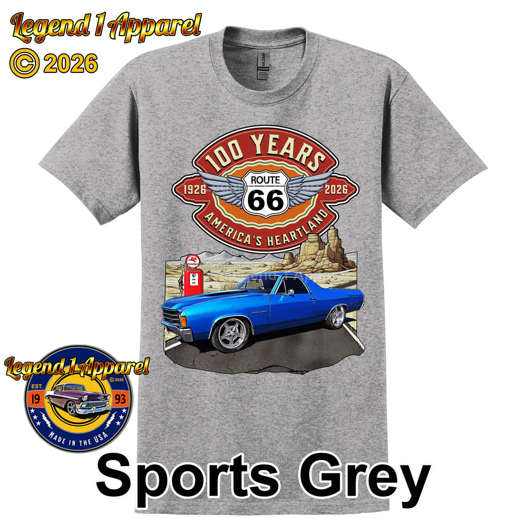 1972 Chevrolet El Camino Classic Truck Graphic Tee – Route 66 100 Years T-Shirt