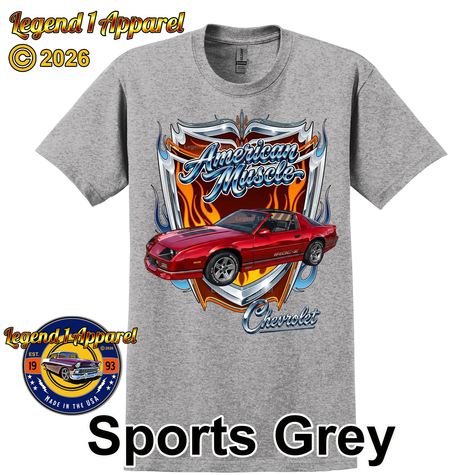 1986 Chevrolet Camaro IROC American Muscle T-Shirt – 86 Chevy Classic Car Graphic Tee