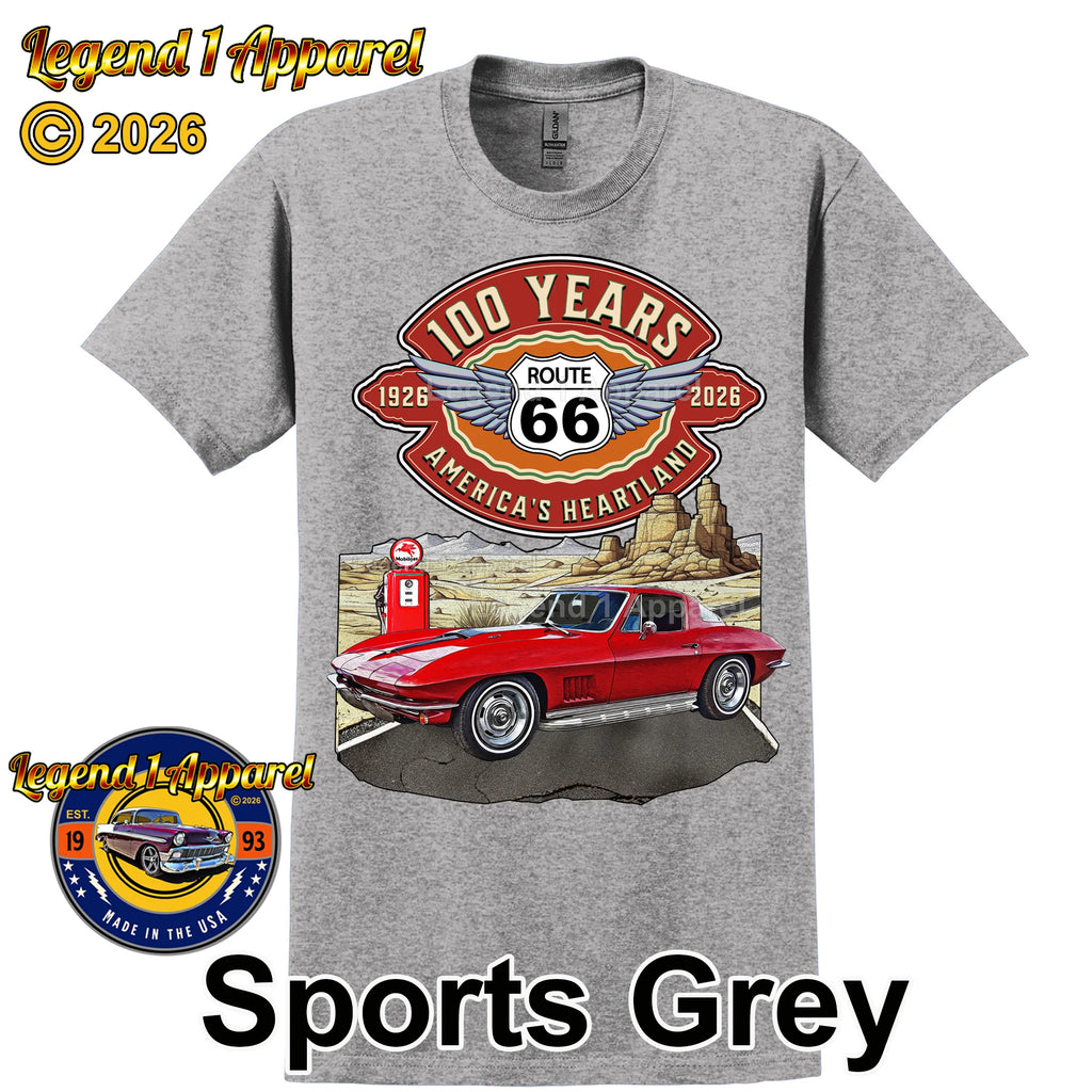 1967 Chevrolet Corvette C2 Classic Car Graphic Tee – Route 66 100 Years T-Shirt