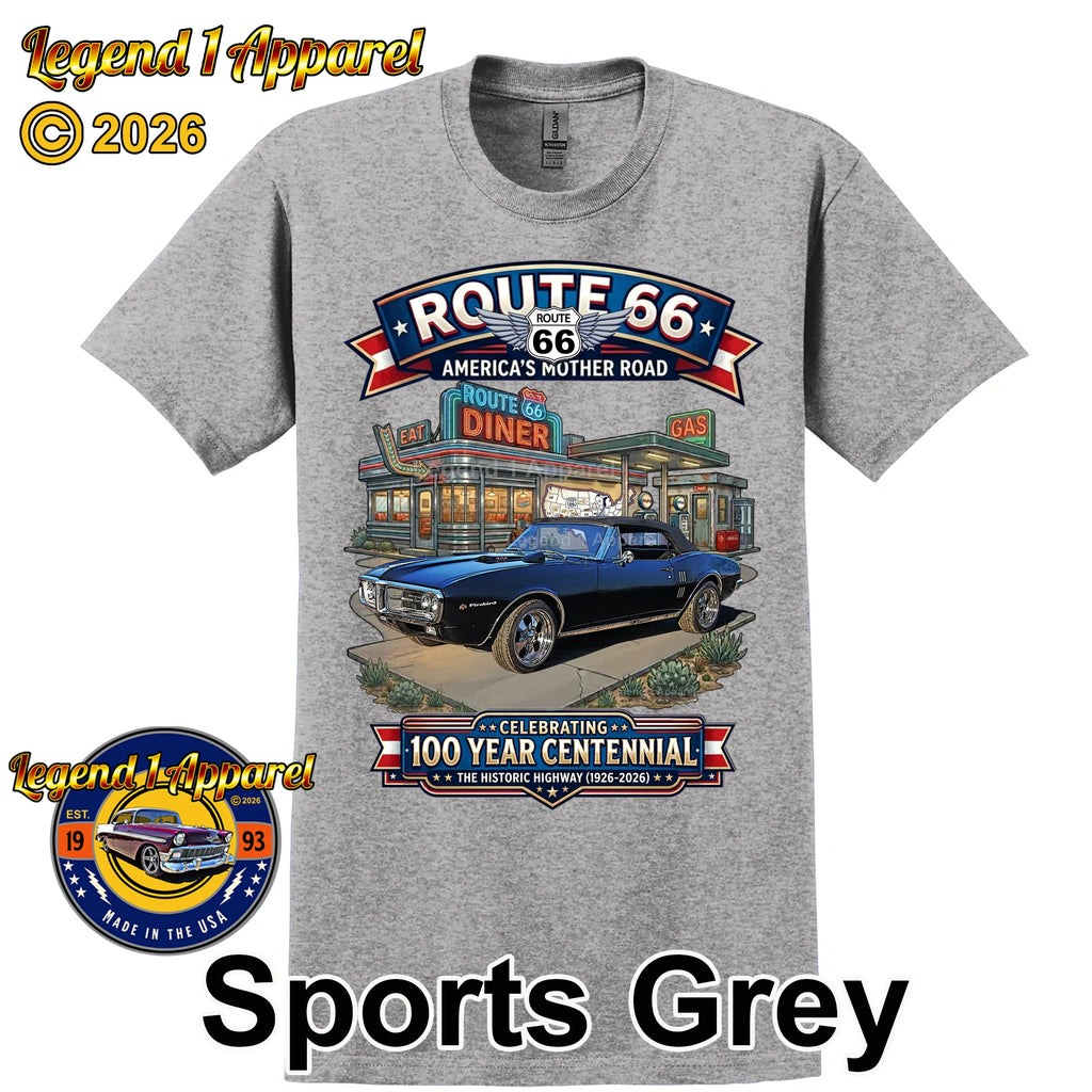 1967 Pontiac Firebird Classic Car Graphic Tee – Route 66 Centennial T-Shirt