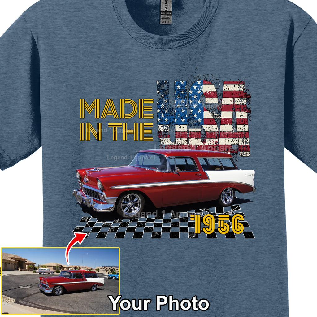 Your Classic Car or Hot Rod custom made T-shirt. Send us a picture of your car, Made In The USA