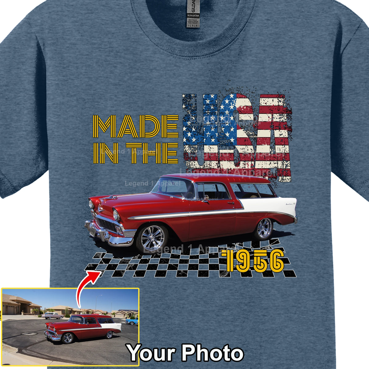 Your Classic Car or Hot Rod custom made T-shirt. Send us a picture of your car, Made In The USA