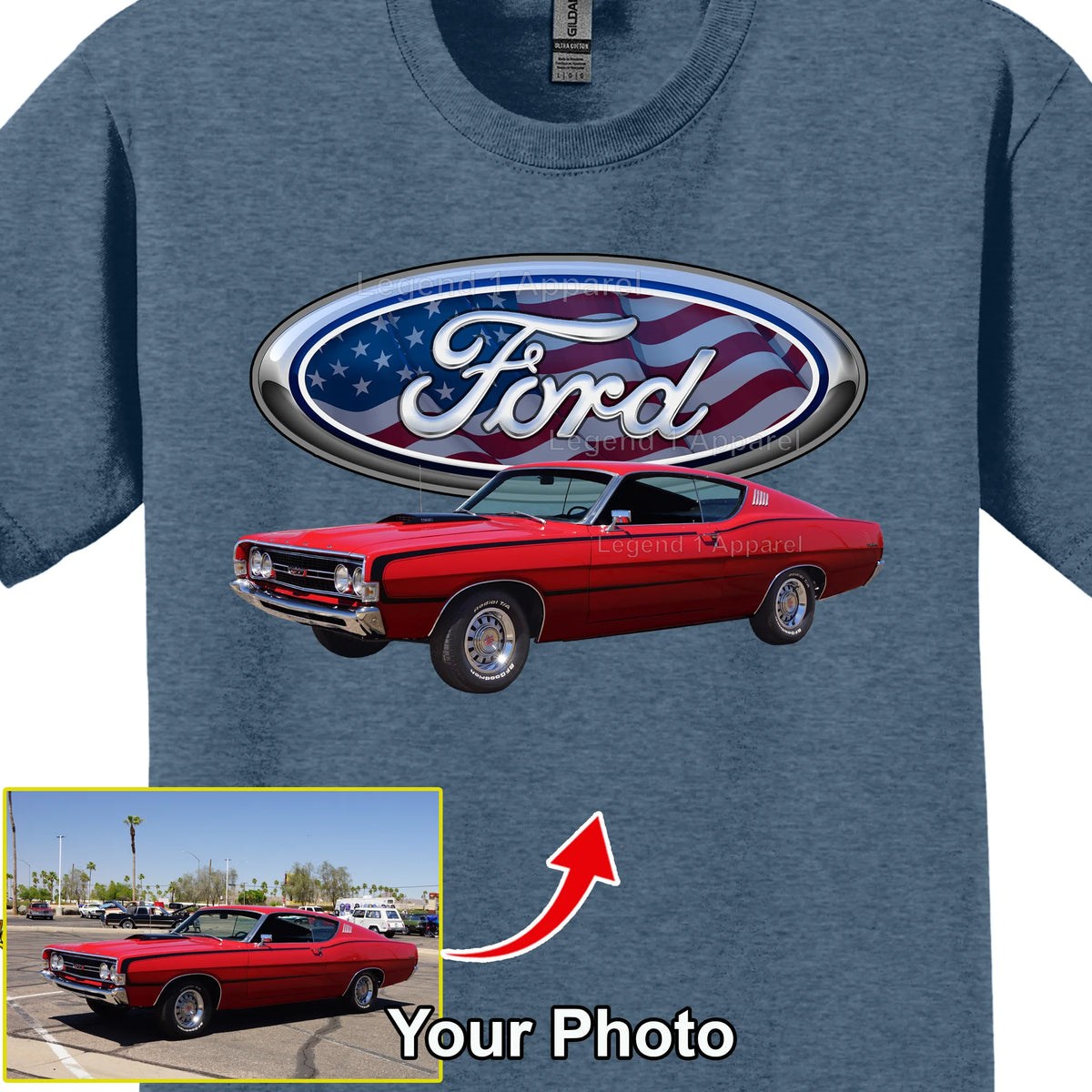 Your Classic Car or Hot Rod custom made T-shirt. Send us a picture of your car. Ford Patriotic Logo