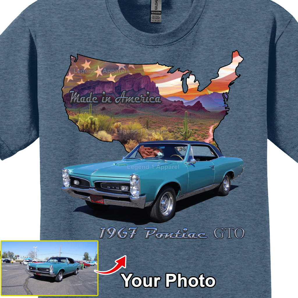 Your Classic Car or Hot Rod custom made T-shirt. Send us a picture of your car. Made in America USA Outline