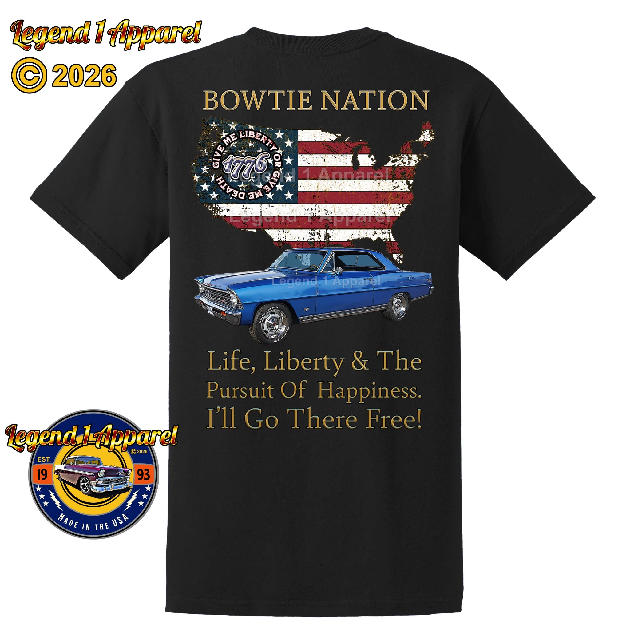 1967 Chevrolet Nova SS Bowtie Nation T-Shirt – 67 Chevy Classic Car Graphic Tee