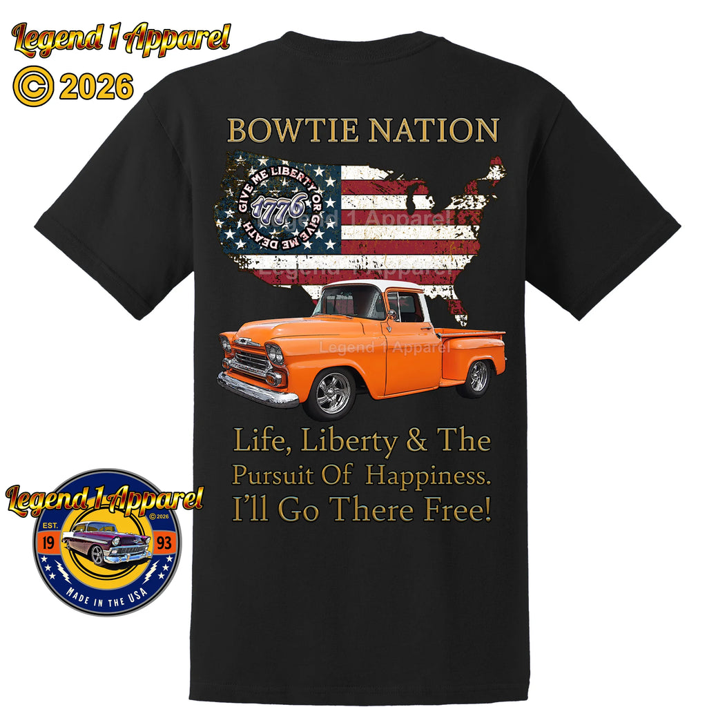 1958 Chevrolet Pick Up Truck Bowtie Nation T-Shirt – 58 Chevy Classic Truck Graphic Tee