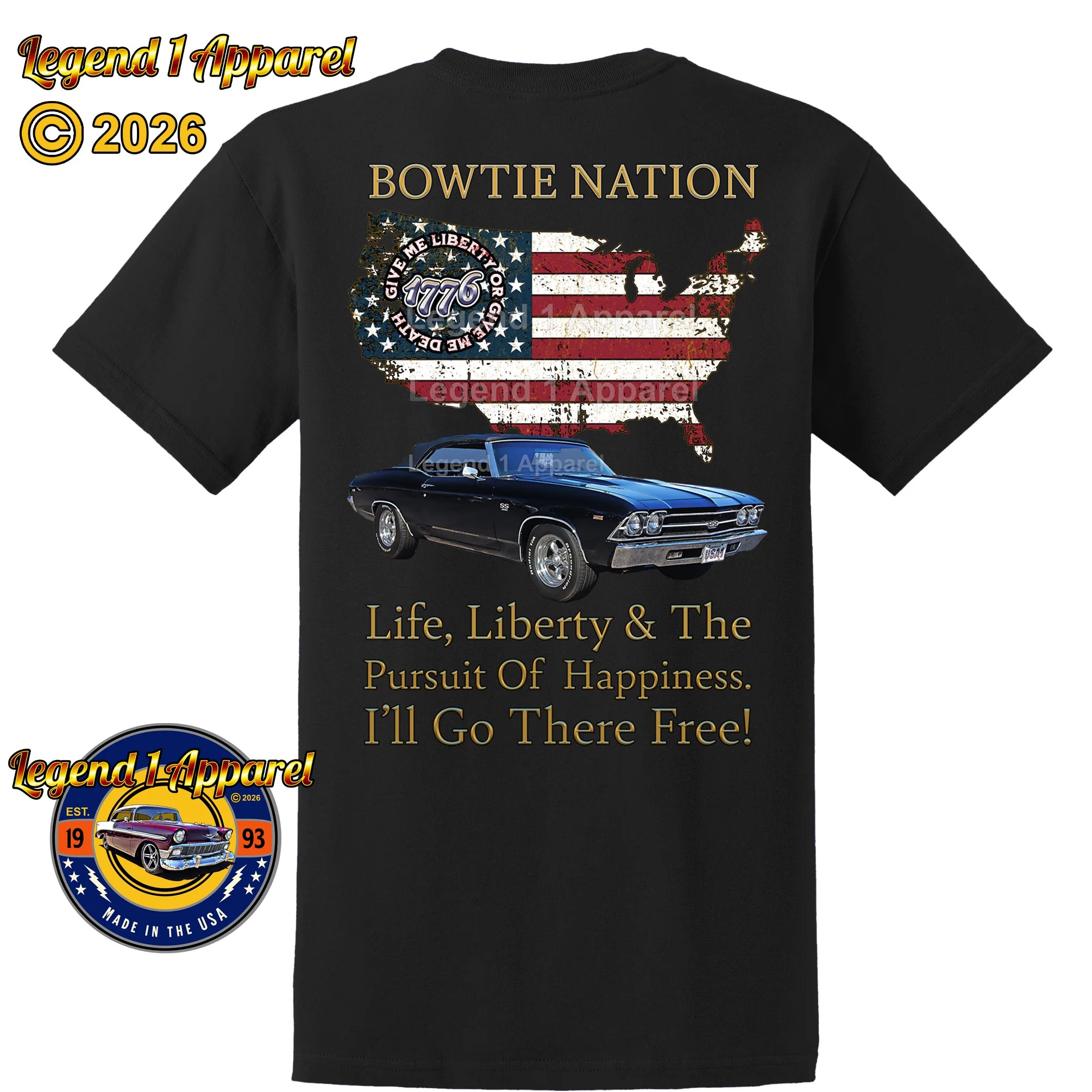 1969 Chevrolet Chevelle Convertible SS Bowtie Nation T-Shirt – 69 Chevy Classic Car Graphic Tee