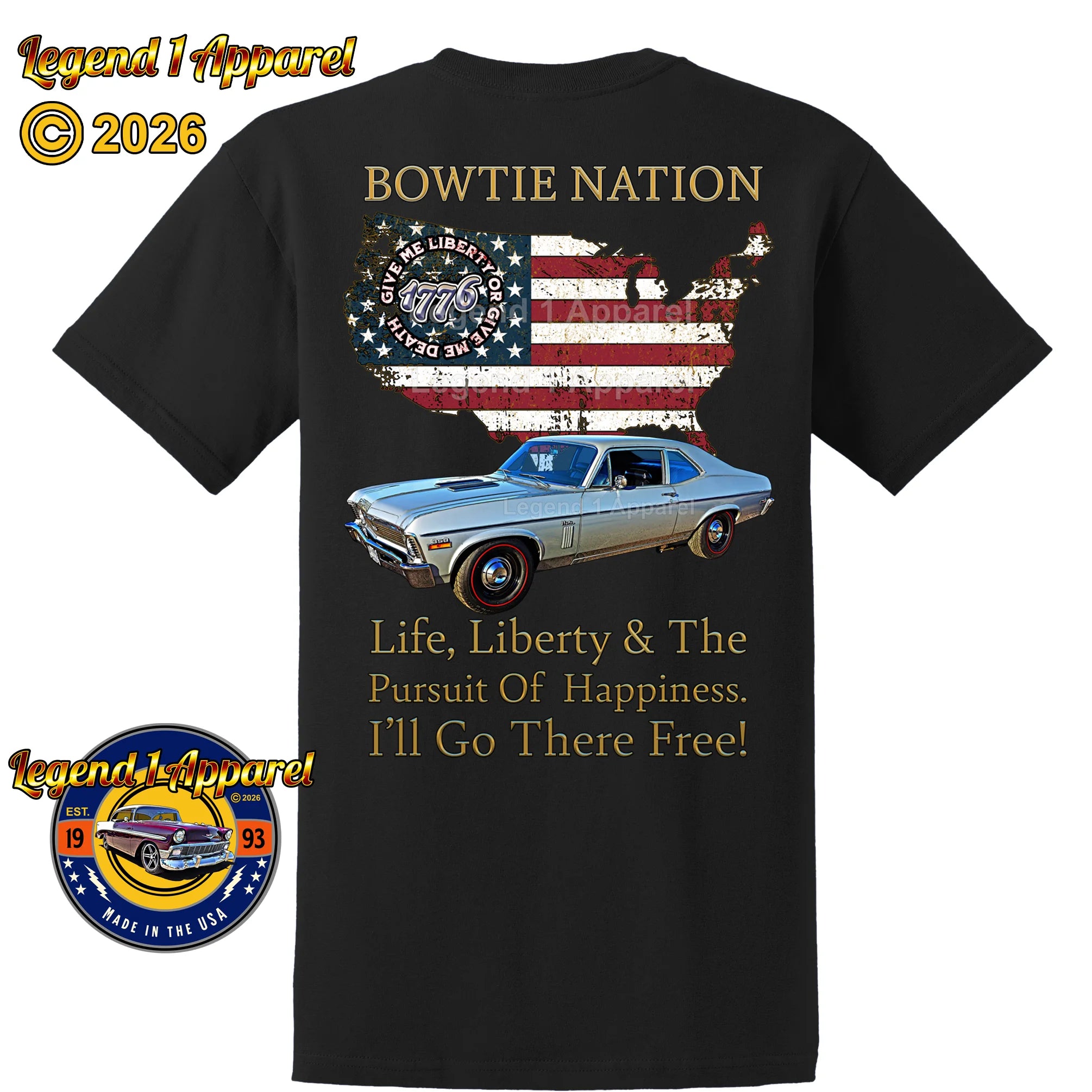 1970 Chevrolet Nova SS Bowtie Nation T-Shirt – 70 Chevy Classic Car Graphic Tee