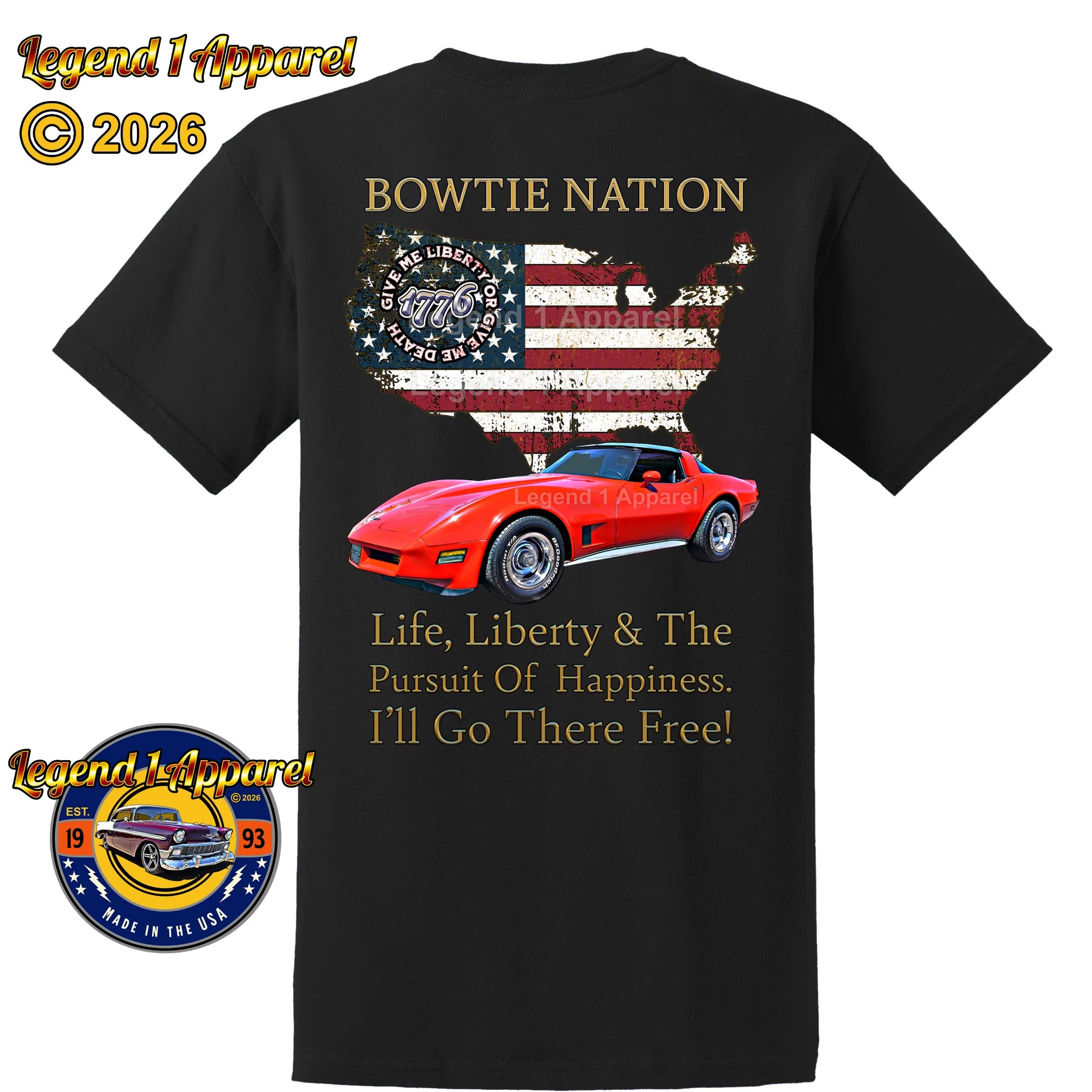 1980 Chevrolet C3 Corvette Bowtie Nation T-Shirt – 80 Chevy Classic Car Graphic Tee