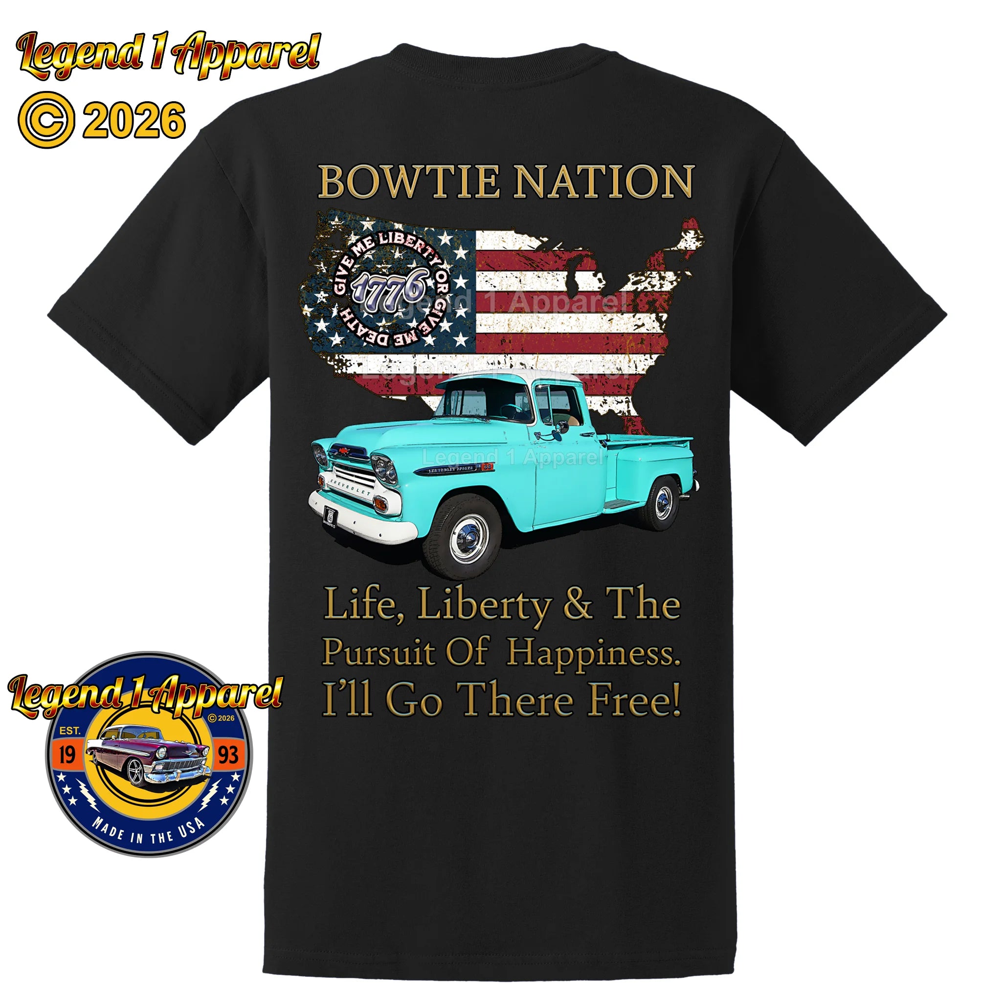 1959 Chevrolet Pick Up Truck Bowtie Nation T-Shirt – 59 Chevy Classic Truck Graphic Tee