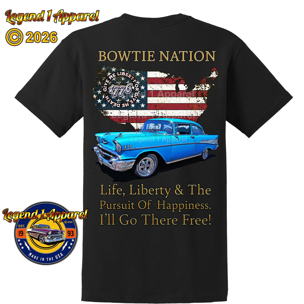 1957 Chevrolet Bel Air Bowtie Nation T-Shirt – 57 Chevy Classic Car Graphic Tee