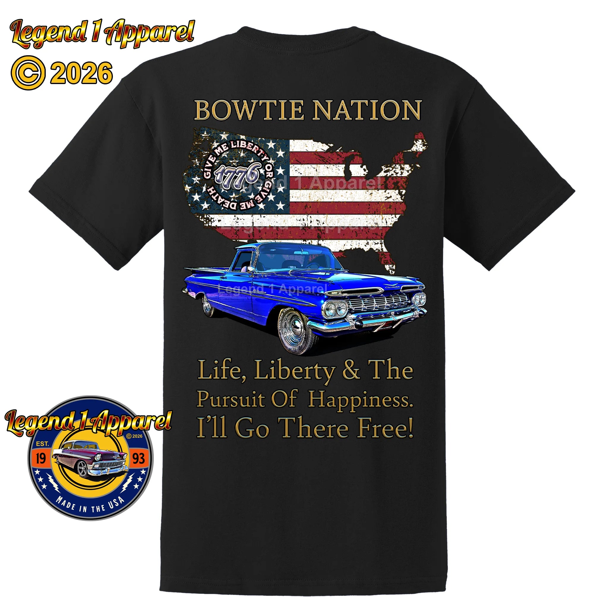 1959 Chevrolet El Camino Bowtie Nation T-Shirt – 59 Chevy Classic Truck Graphic Tee