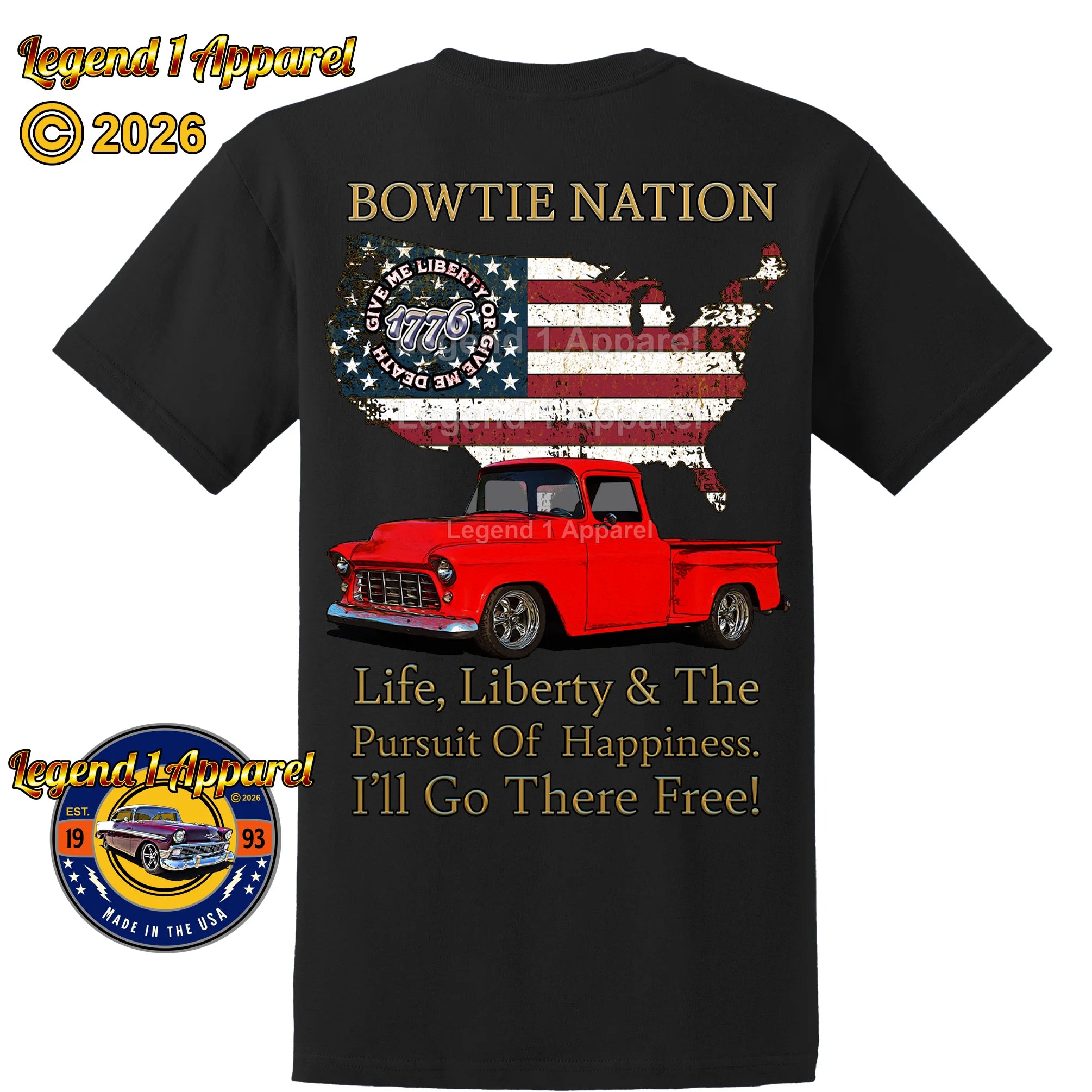 1956 Chevrolet Pick Up Truck Bowtie Nation T-Shirt – 56 Chevy Classic Truck Graphic Tee