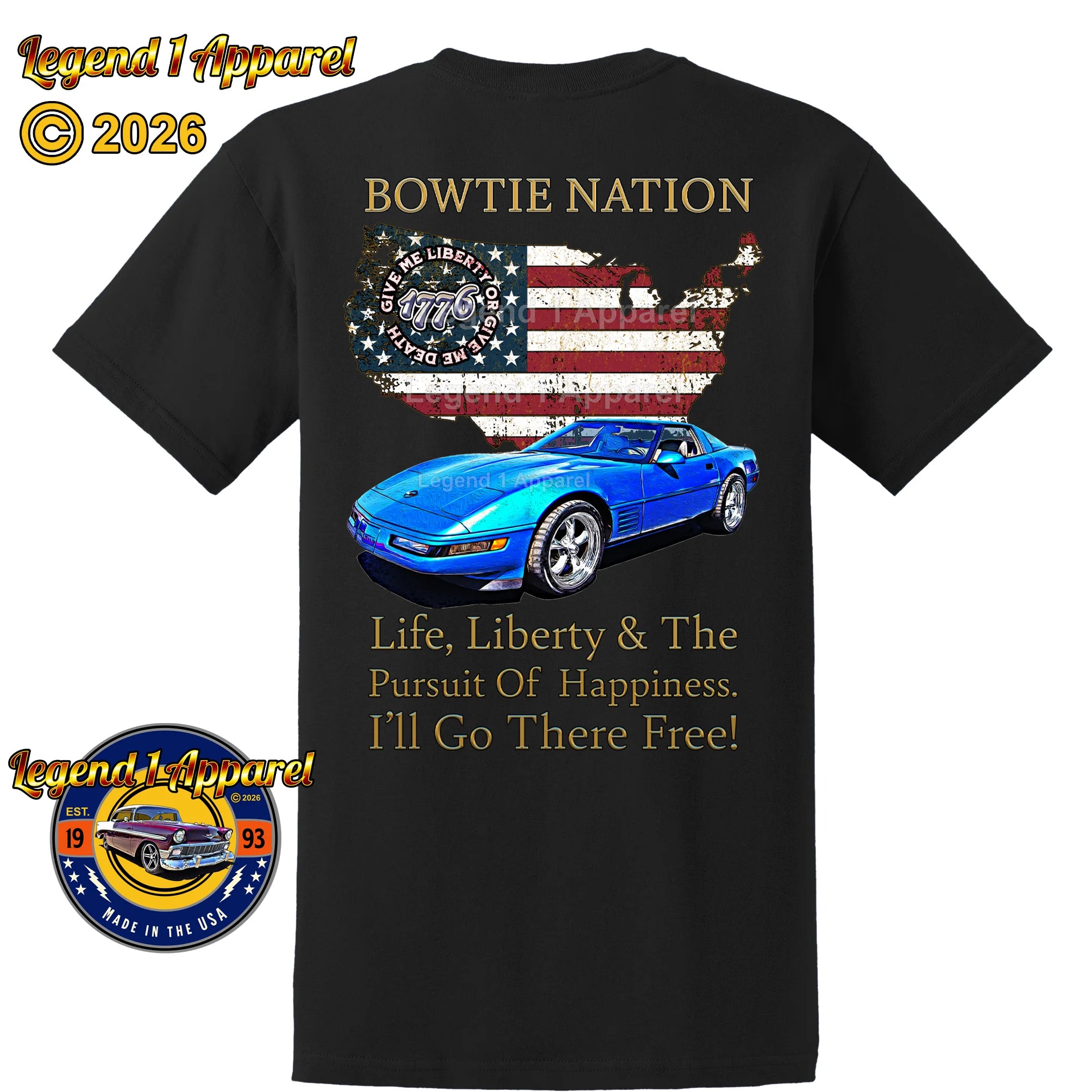 1992 Chevrolet C4 Corvette Bowtie Nation T-Shirt – 92 Chevy Classic Car Graphic Tee