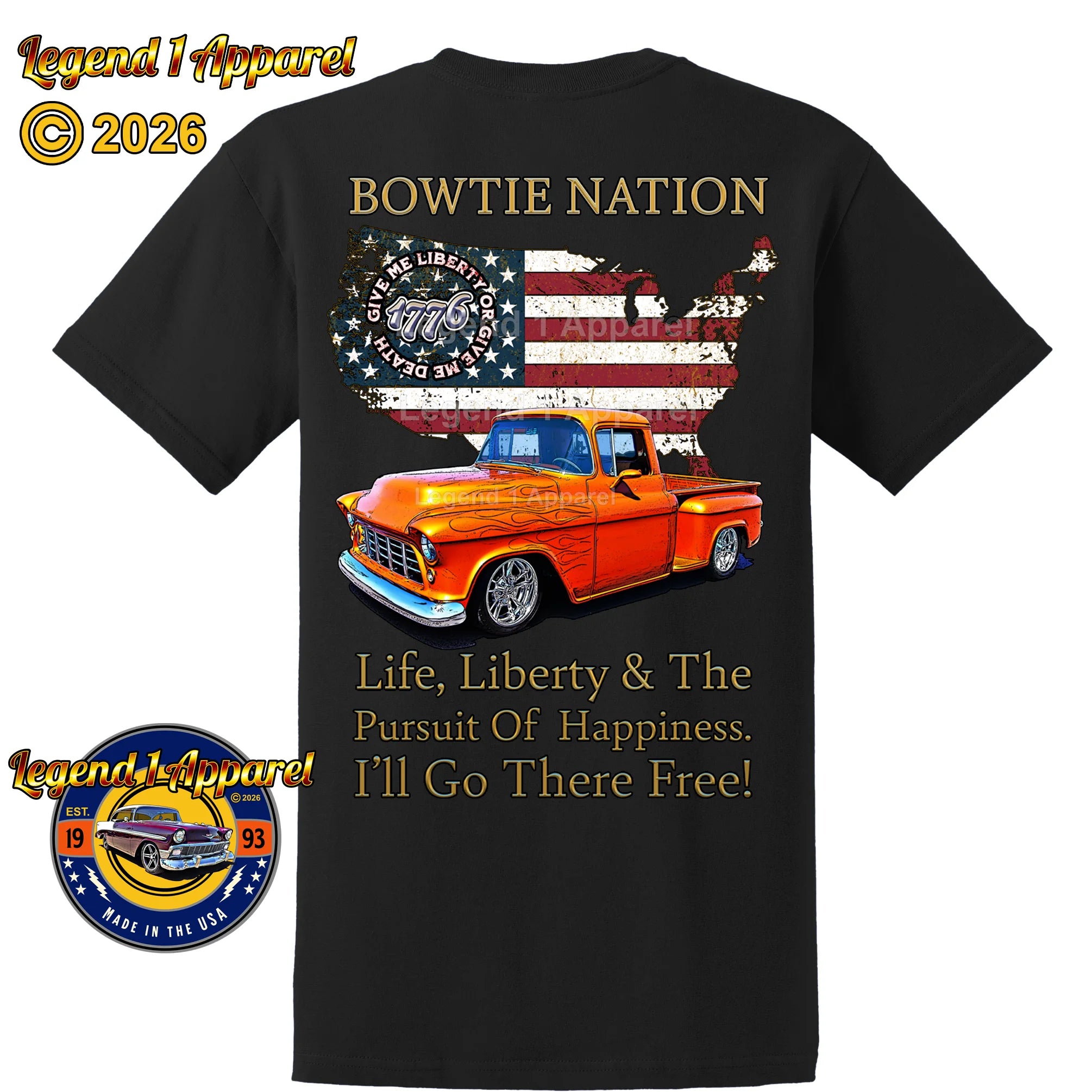 1955 Chevrolet Pick Up Truck Bowtie Nation T-Shirt – 55 Chevy Classic Truck Graphic Tee