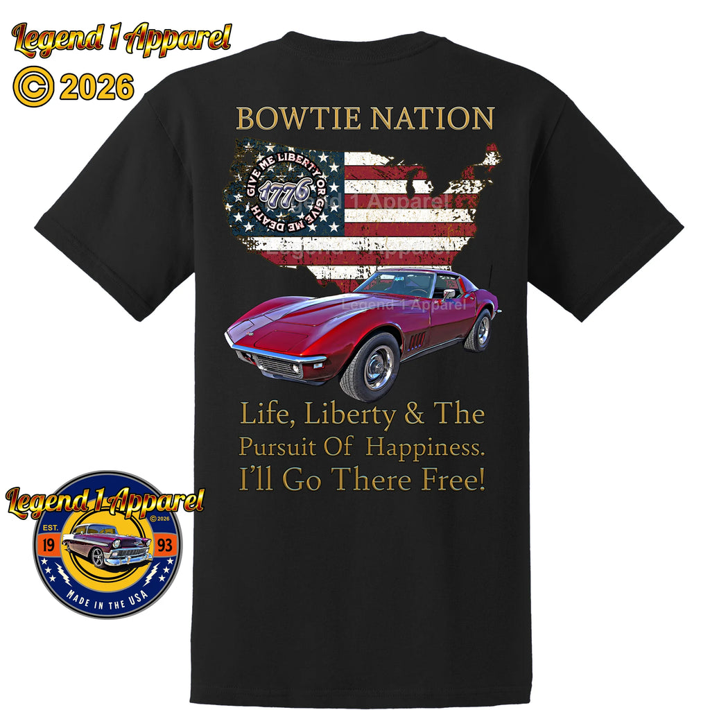 1969 Chevrolet C3 Corvette Bowtie Nation T-Shirt – 69 Chevy Classic Car Graphic Tee