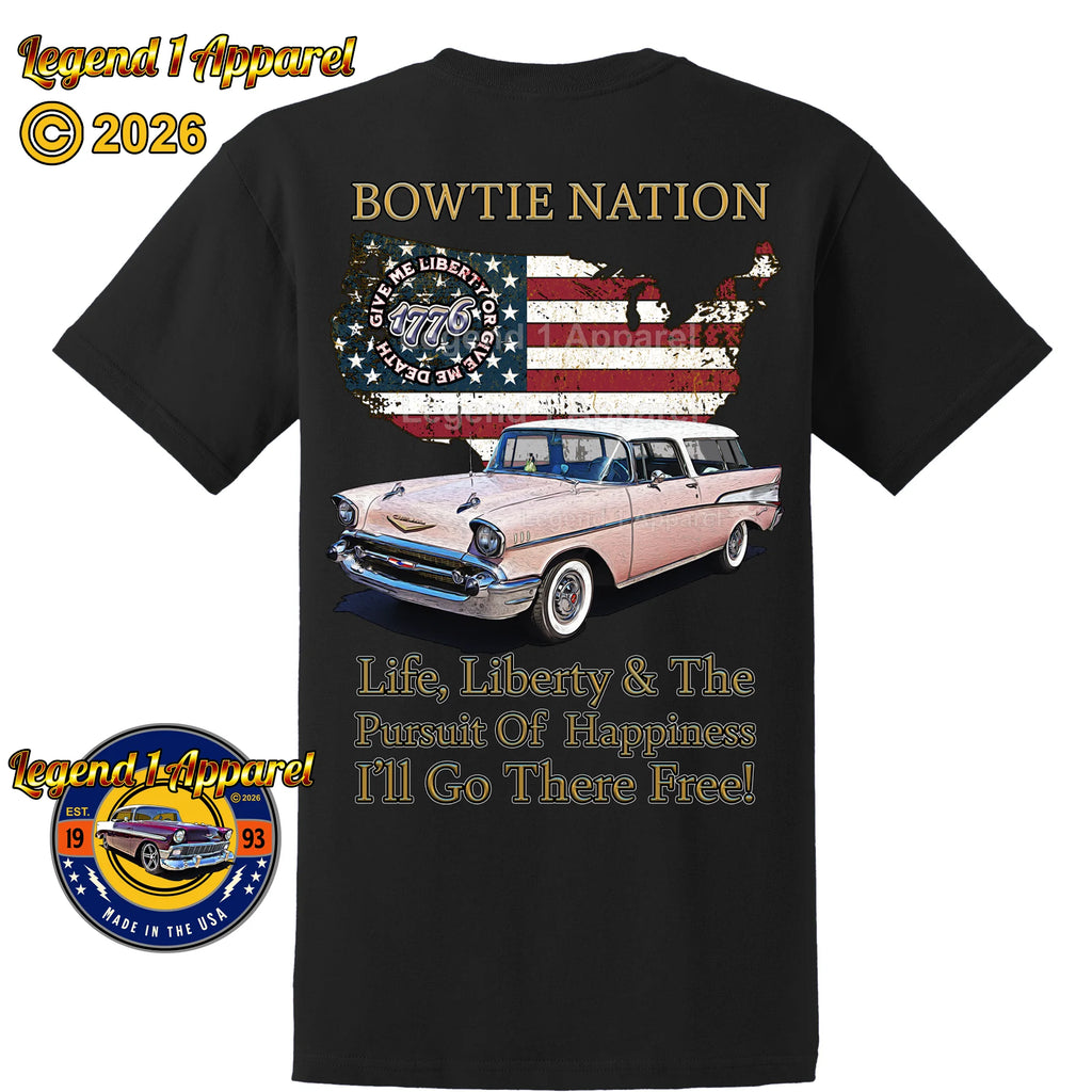 1957 Chevrolet Bel Air Nomad Bowtie Nation T-Shirt – 57 Chevy Classic Car Graphic Tee