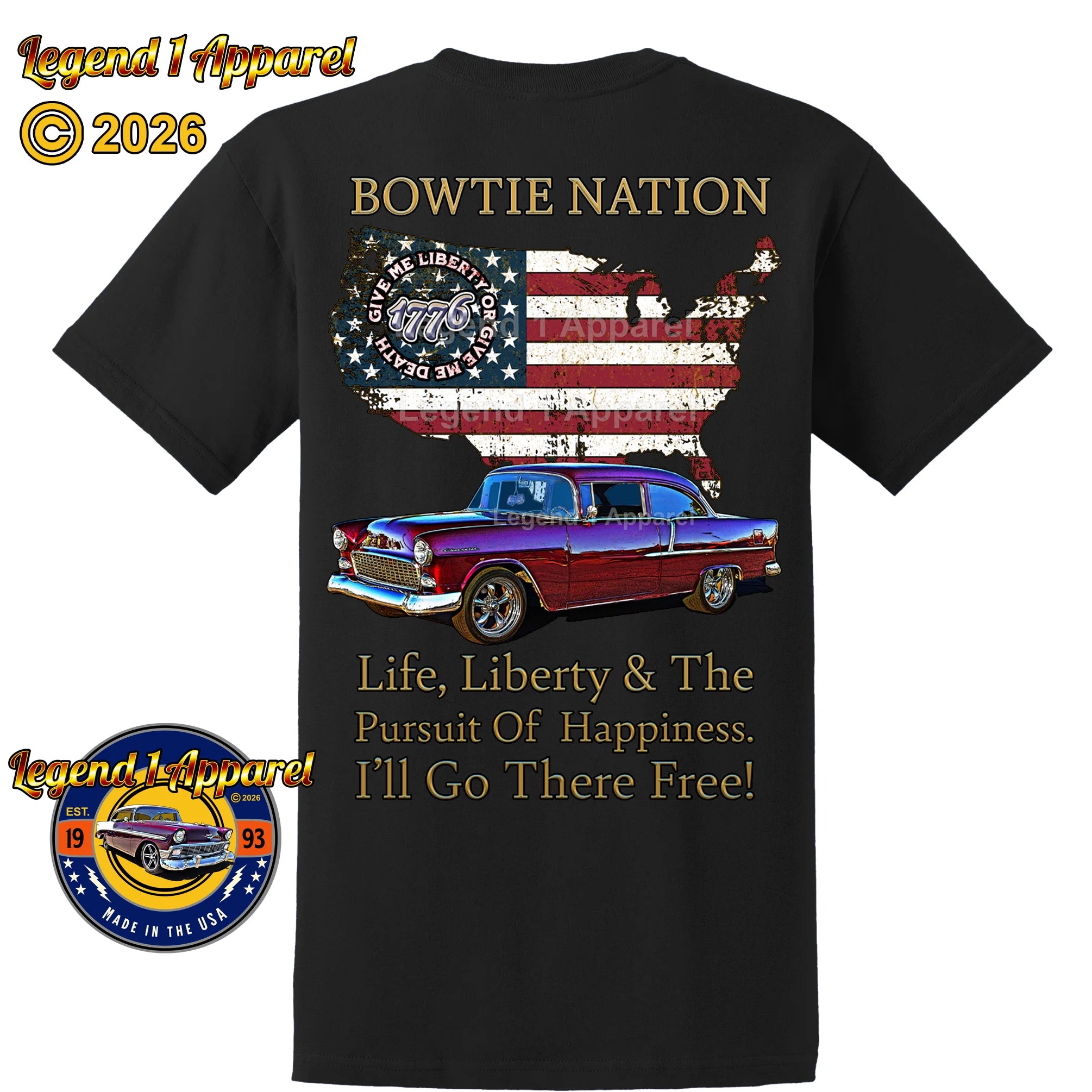 1955 Chevrolet DelRay Bowtie Nation T-Shirt – 55 Chevy Classic Car Graphic Tee