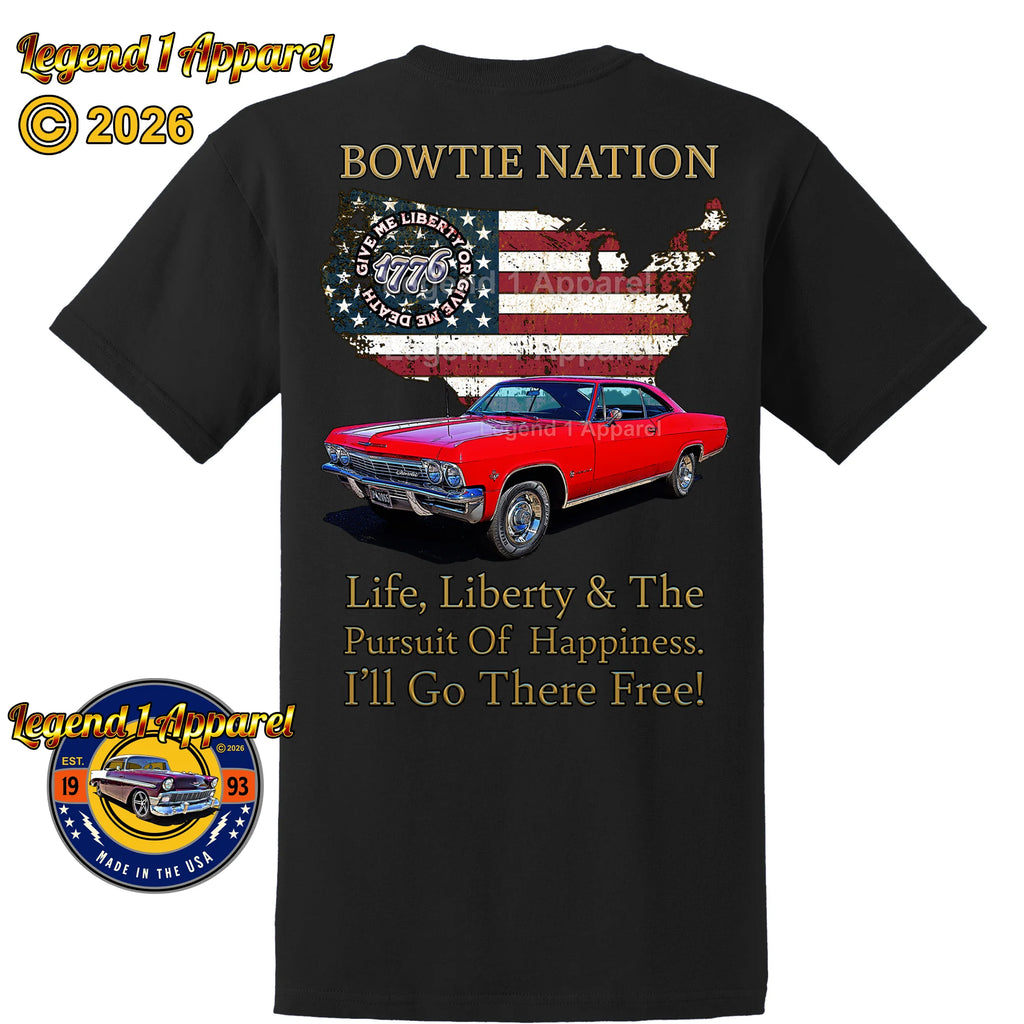 1965 Chevrolet Impala SS Bowtie Nation T-Shirt – 65 Chevy Classic Car Graphic Tee