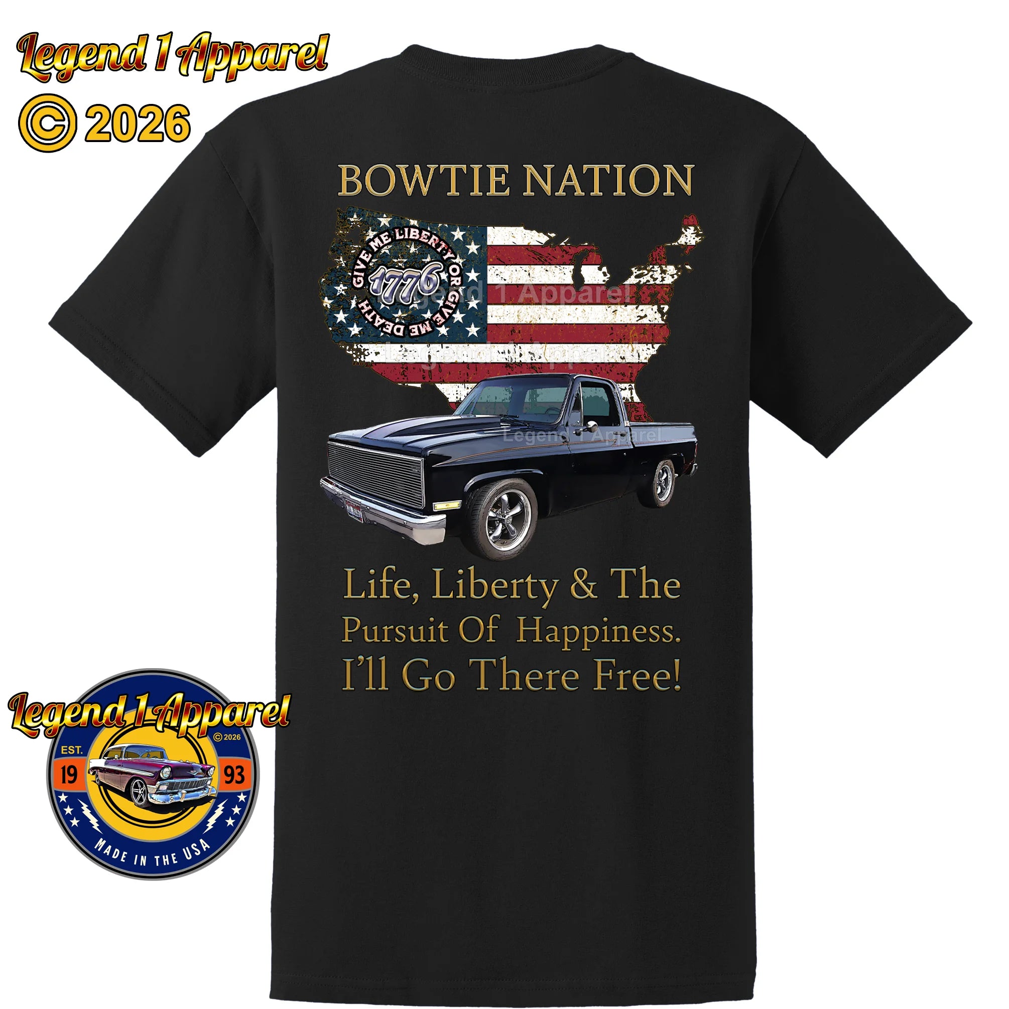1985 Chevrolet C10 Square Body Pick Up Truck Bowtie Nation T-Shirt – 85 Chevy Classic Truck Graphic Tee