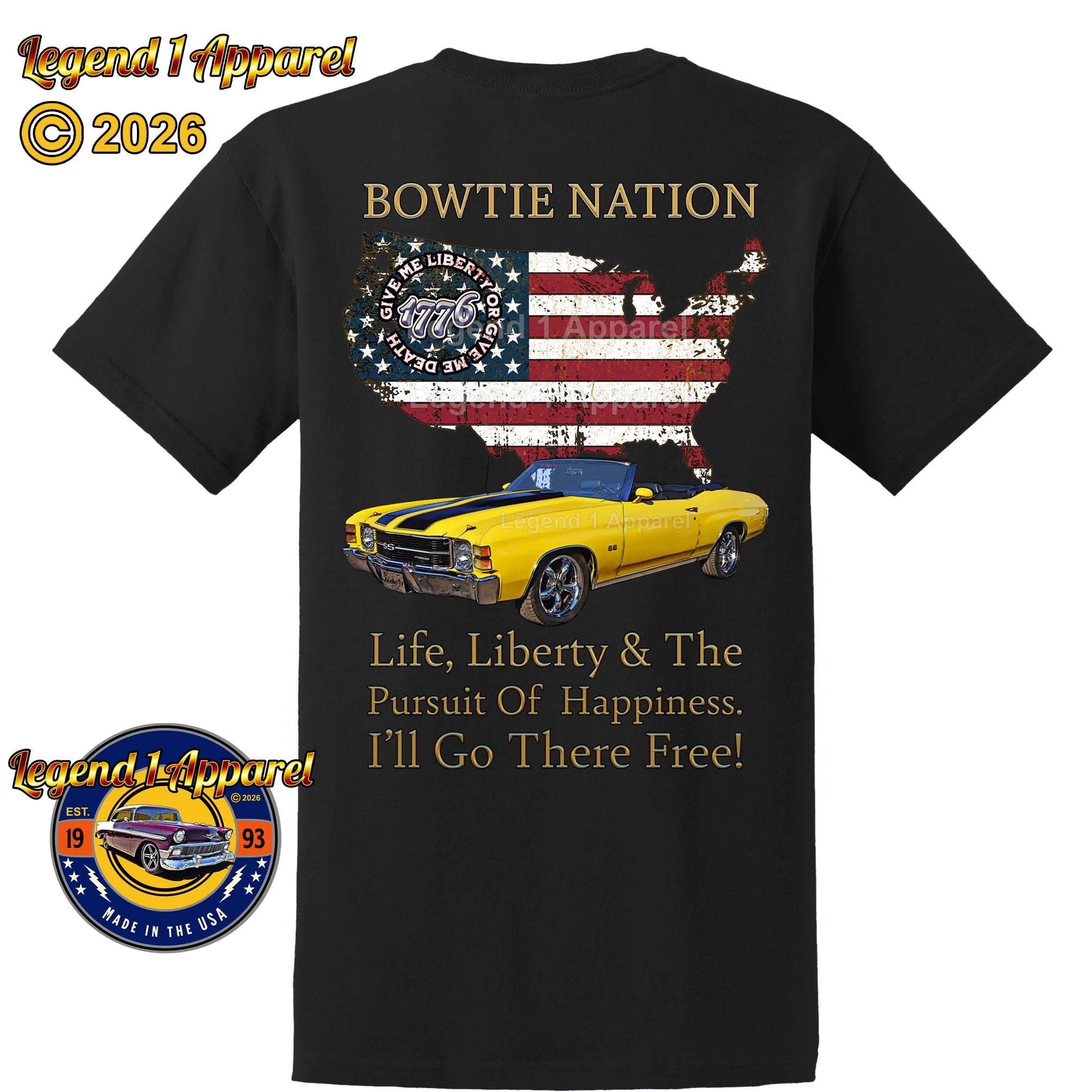 1971 Chevrolet Chevelle Convertible SS Bowtie Nation T-Shirt – 71 Chevy Classic Car Graphic Tee