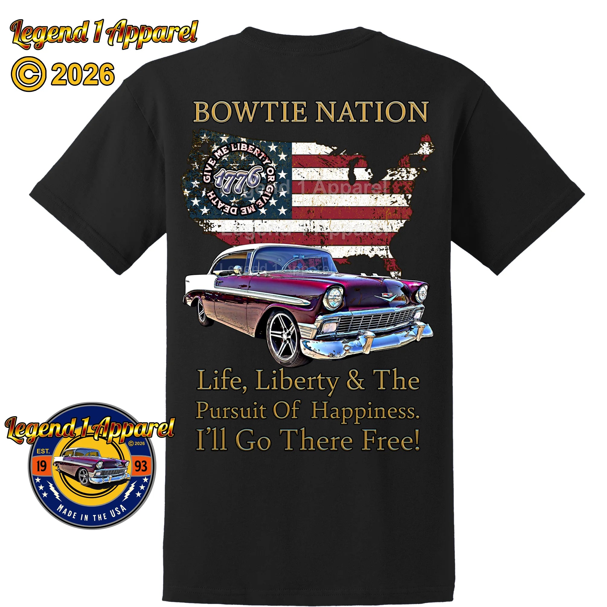 1956 Chevrolet Bel Air Bowtie Nation T-Shirt – 56 Chevy Classic Car Graphic Tee