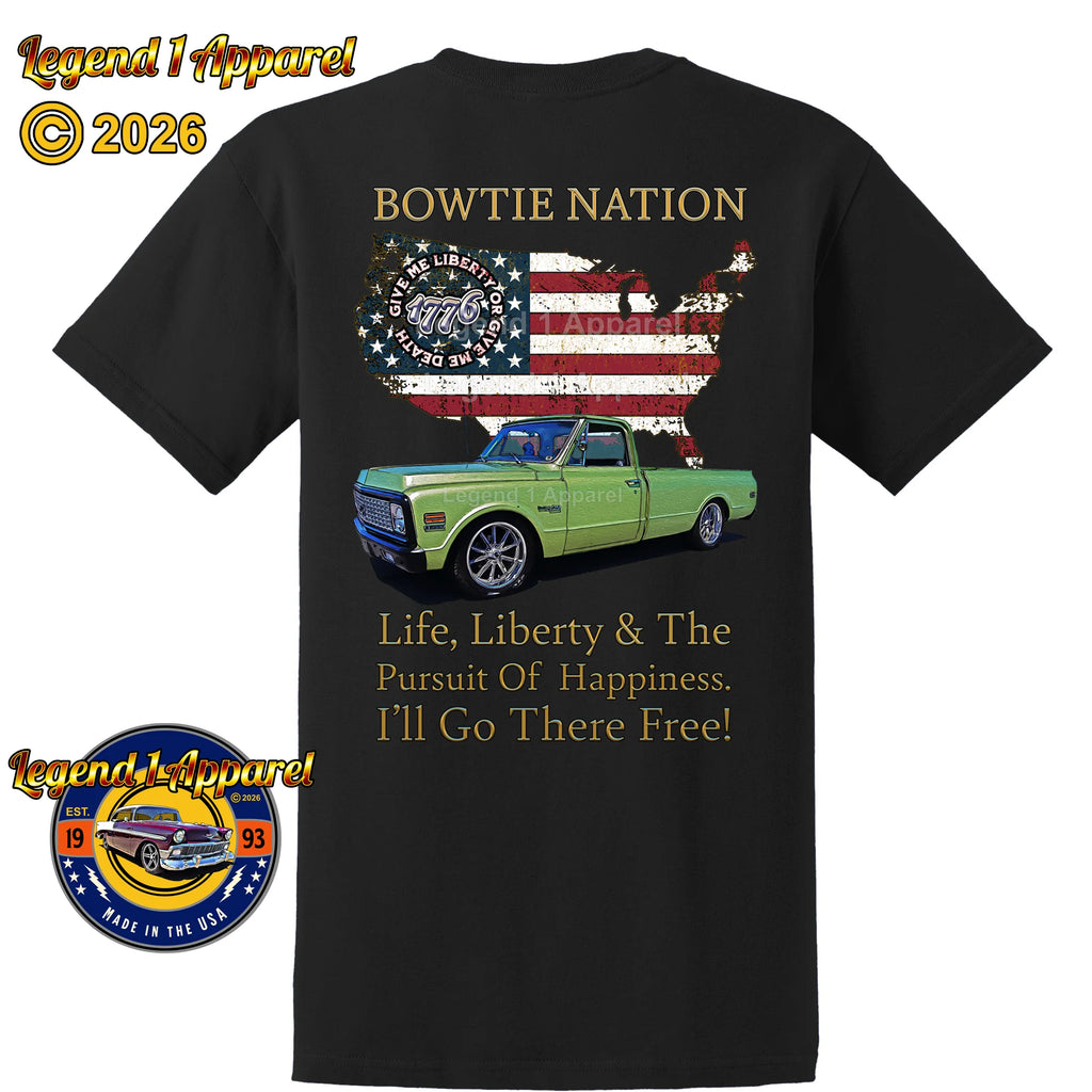 1972 Chevrolet C10 Pick Up Truck Bowtie Nation T-Shirt – 72 Chevy Classic Truck Graphic Tee