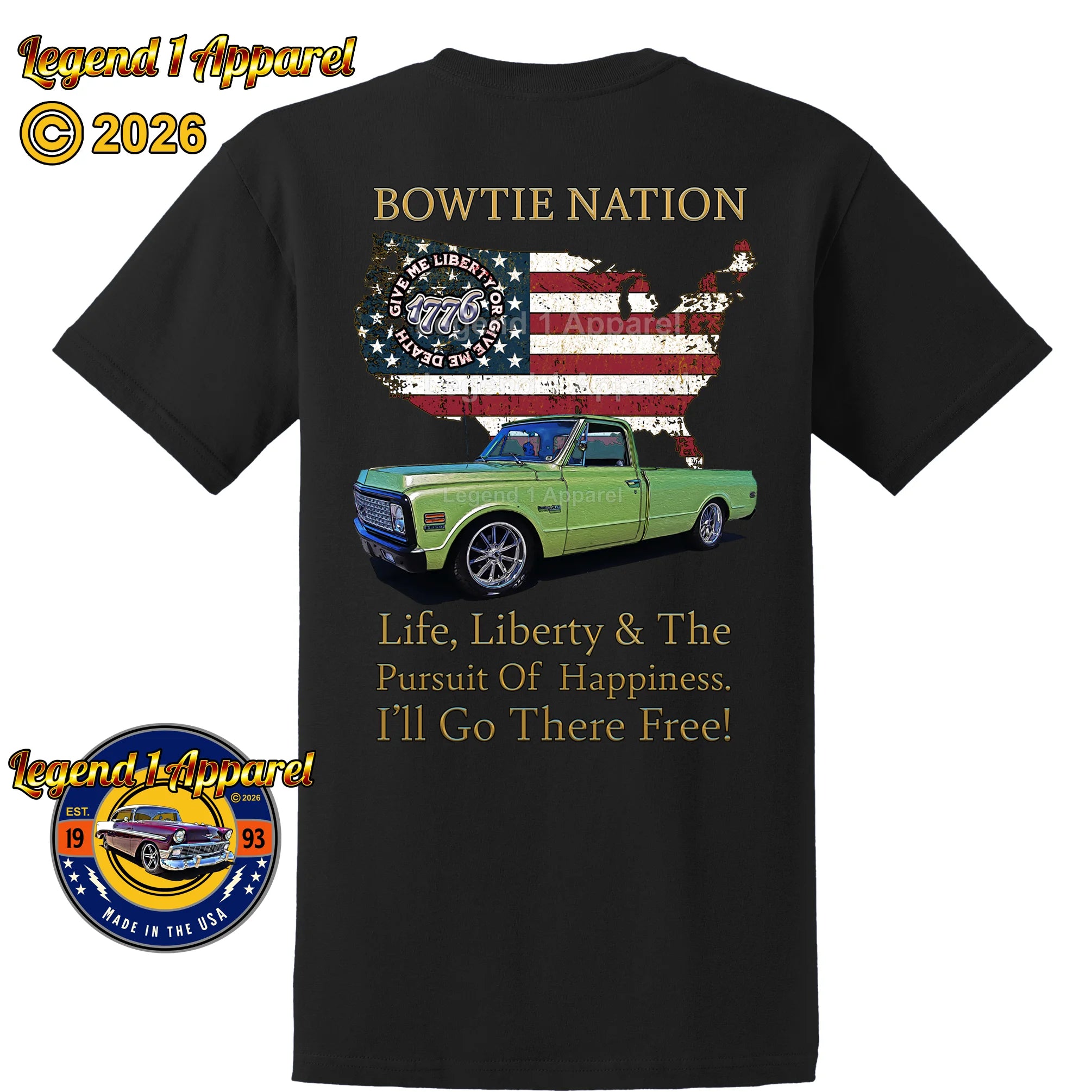 1972 Chevrolet C10 Pick Up Truck Bowtie Nation T-Shirt – 72 Chevy Classic Truck Graphic Tee