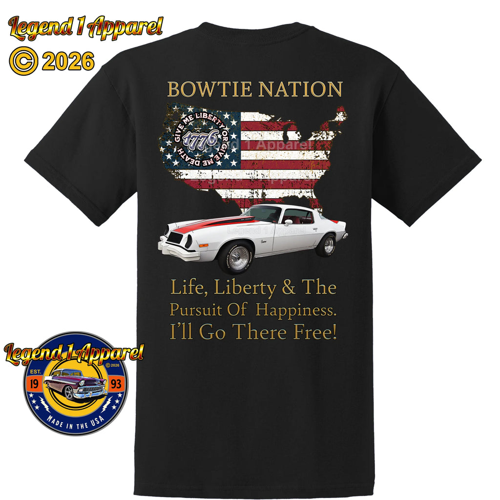 1976 Chevrolet Camaro Bowtie Nation T-Shirt – 76 Chevy Classic Car Graphic Tee