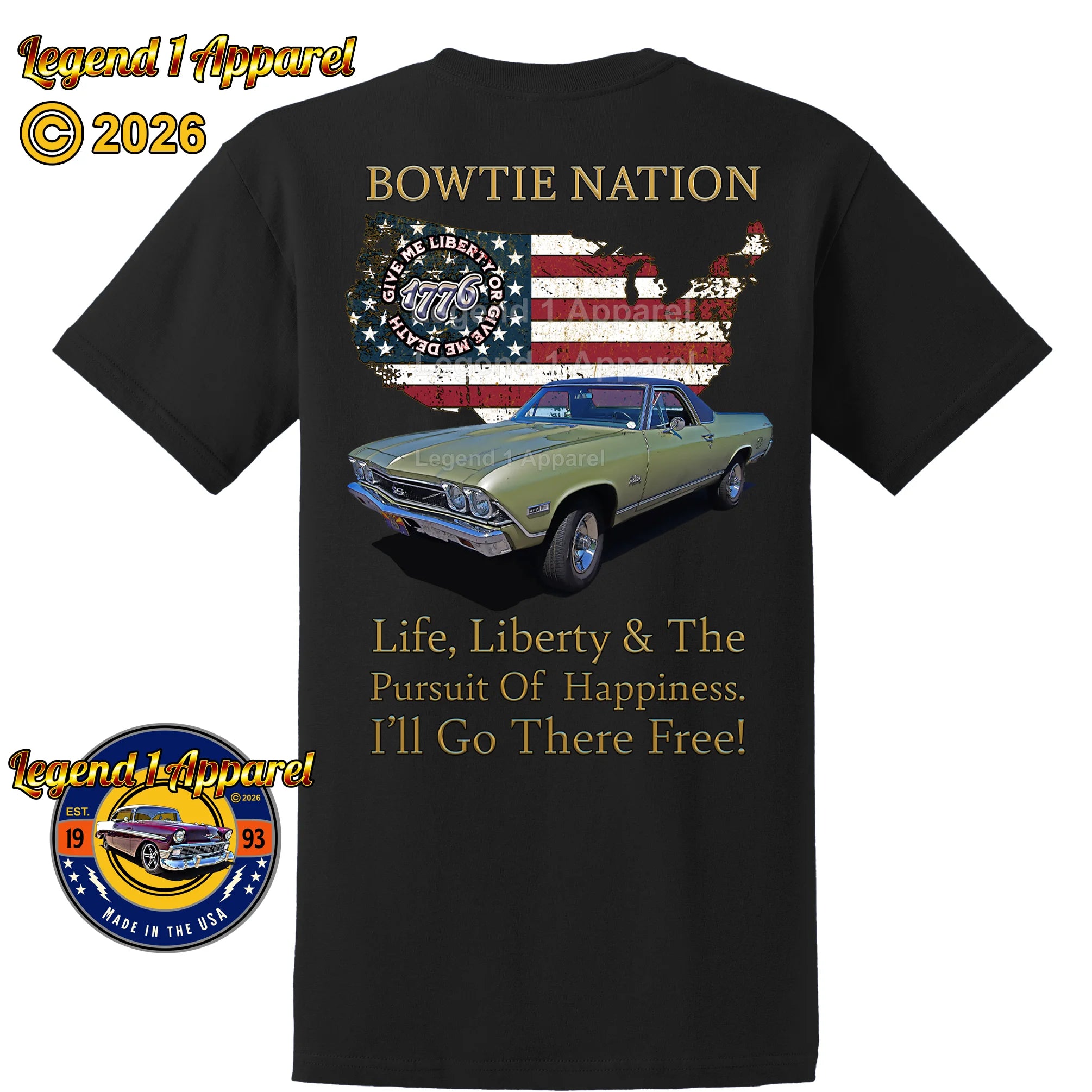 1969 Chevrolet El Camino Bowtie Nation T-Shirt – 69 Chevy Classic Truck Graphic Tee