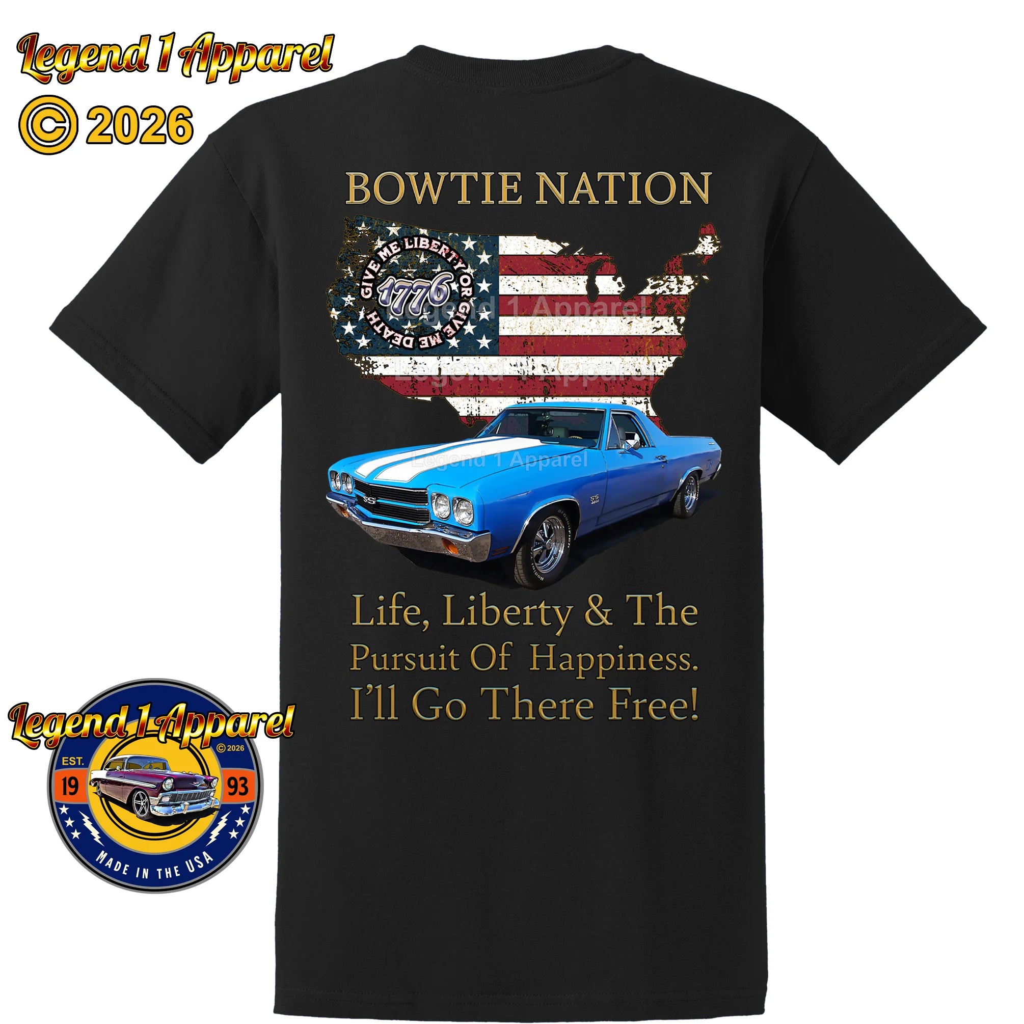 1970 Chevrolet El Camino SS Bowtie Nation T-Shirt – 70 Chevy Classic Truck Graphic Tee