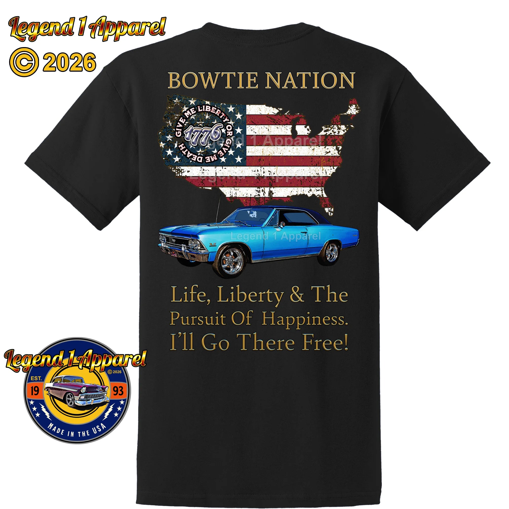 1966 Chevrolet Chevelle SS Bowtie Nation T-Shirt – 66 Chevy Classic Car Graphic Tee