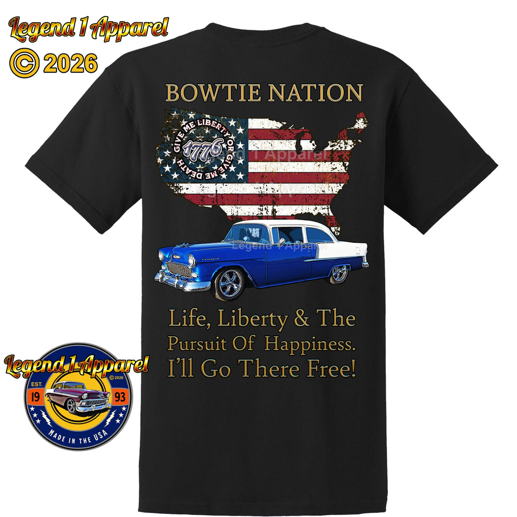 1955 Chevrolet Bel Air Bowtie Nation T-Shirt – 55 Chevy Classic Car Graphic Tee