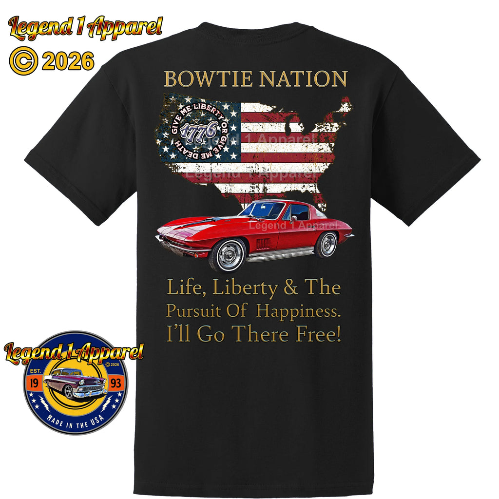 1967 Chevrolet C2 Corvette Bowtie Nation T-Shirt – 67 Chevy Classic Car Graphic Tee