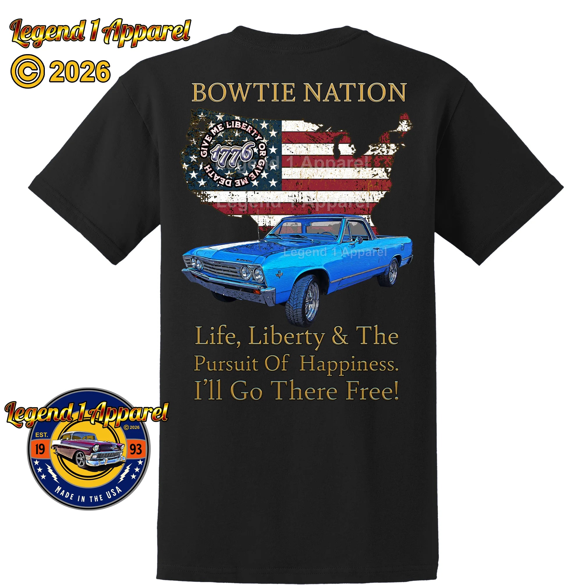 1967 Chevrolet El Camino Bowtie Nation T-Shirt – 67 Chevy Classic Truck Graphic Tee