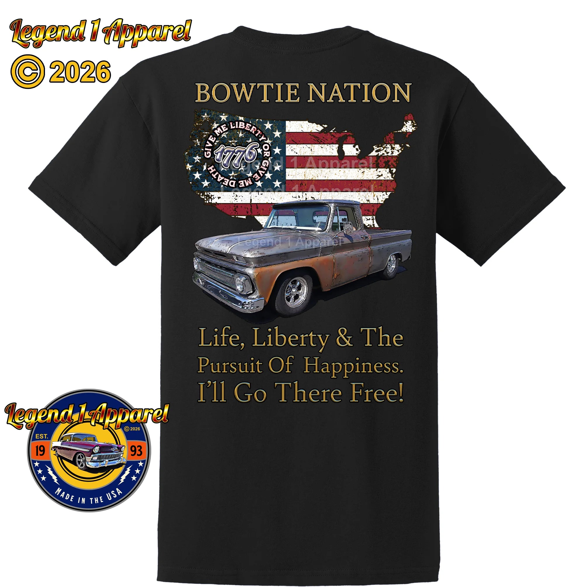 1965 Chevrolet Pick Up Truck Bowtie Nation T-Shirt – 65 Chevy Classic Truck Graphic Tee