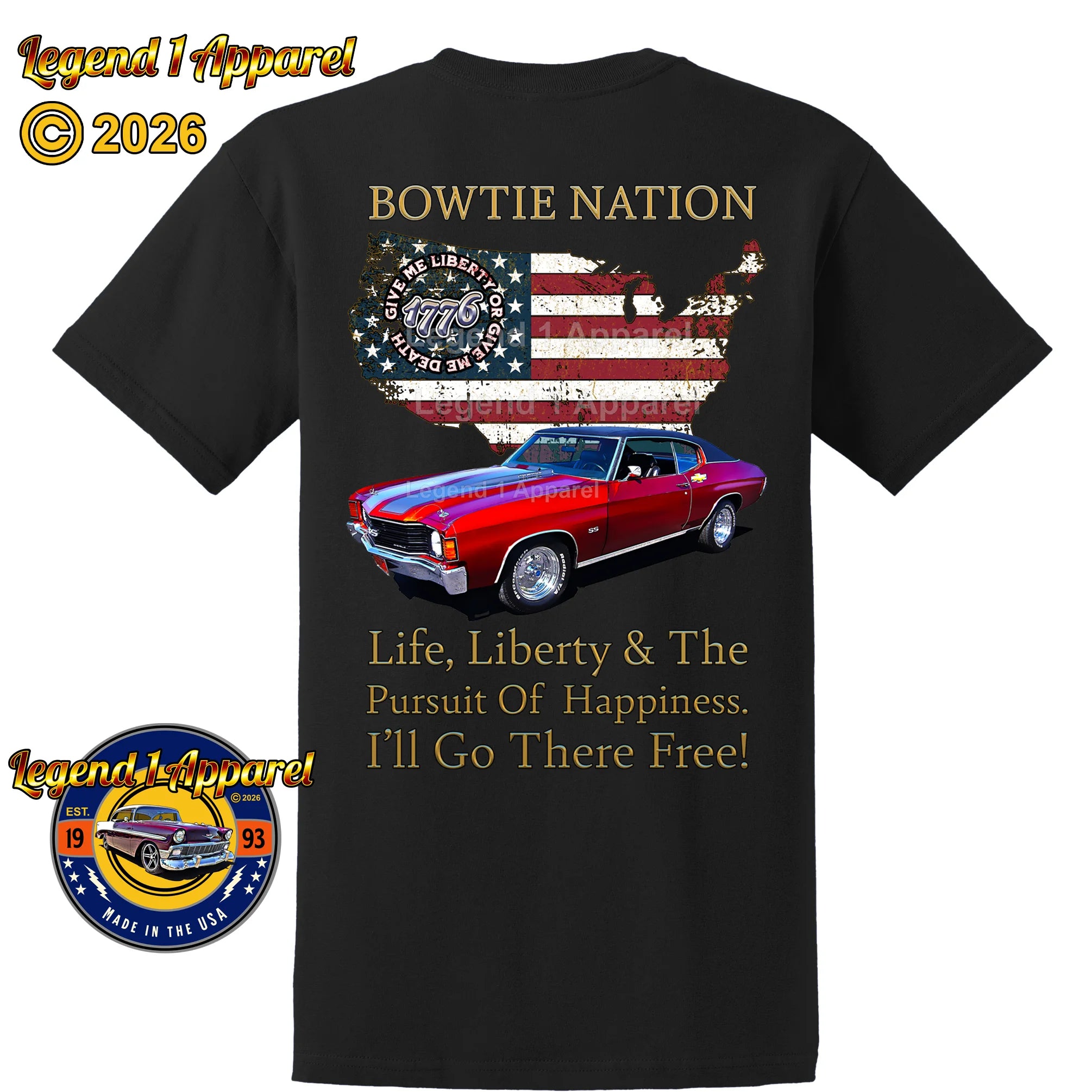 1972 Chevrolet Chevelle Convertible SS Bowtie Nation T-Shirt – 72 Chevy Classic Car Graphic Tee