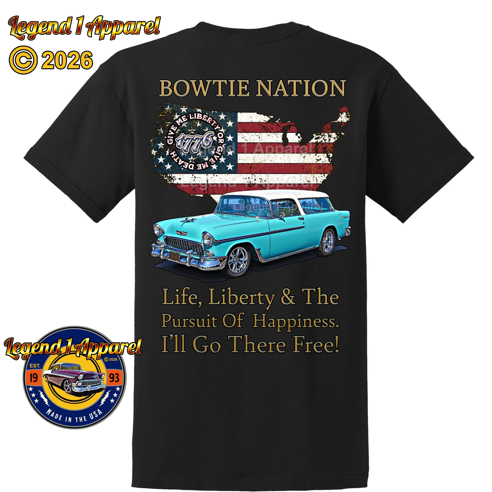 1955 Chevrolet Bel Air Nomad Bowtie Nation T-Shirt – 55 Chevy Classic Car Graphic Tee