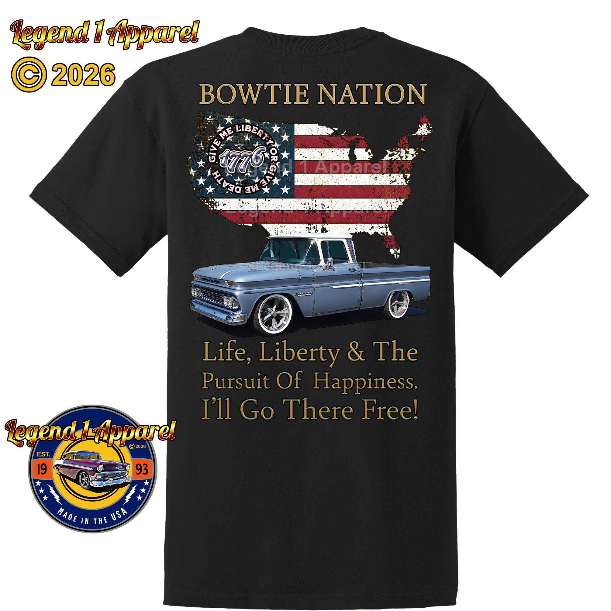 1960 Chevrolet Apache Pick Up Truck Bowtie Nation T-Shirt – 60 Chevy Classic Truck Graphic Tee