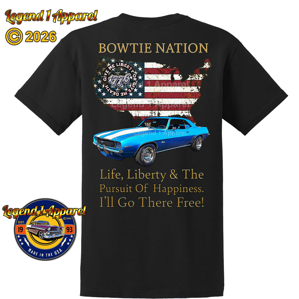 1969 Chevrolet Camaro Bowtie Nation T-Shirt – 69 Chevy Classic Car Graphic Tee