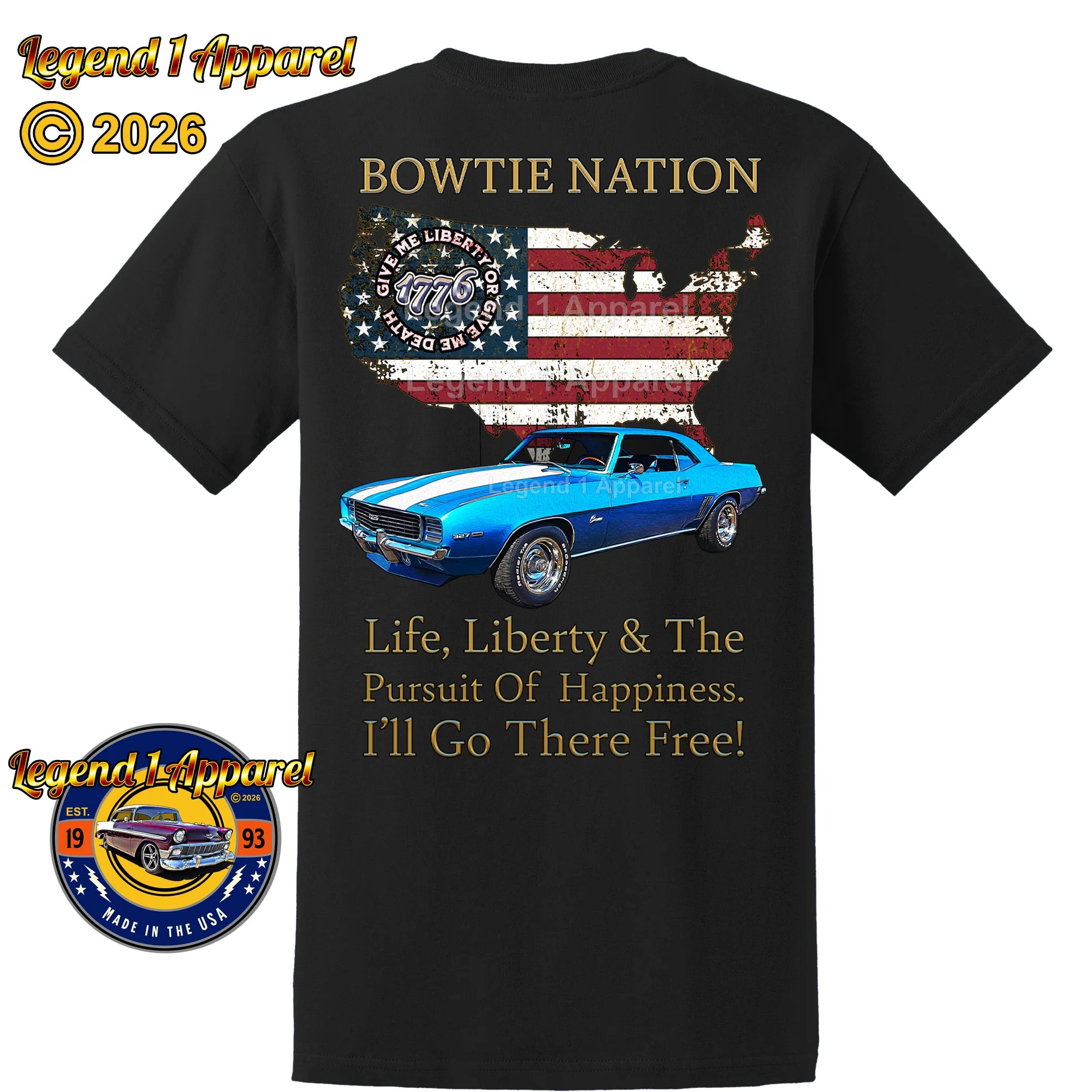 1969 Chevrolet Camaro Bowtie Nation T-Shirt – 69 Chevy Classic Car Graphic Tee