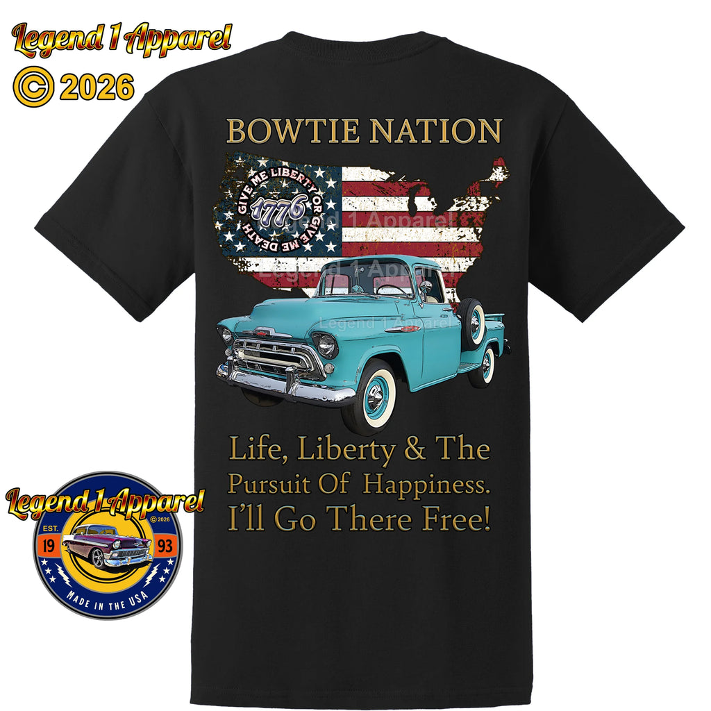 1957 Chevrolet Pick Up Truck Bowtie Nation T-Shirt – 57 Chevy Classic Truck Graphic Tee