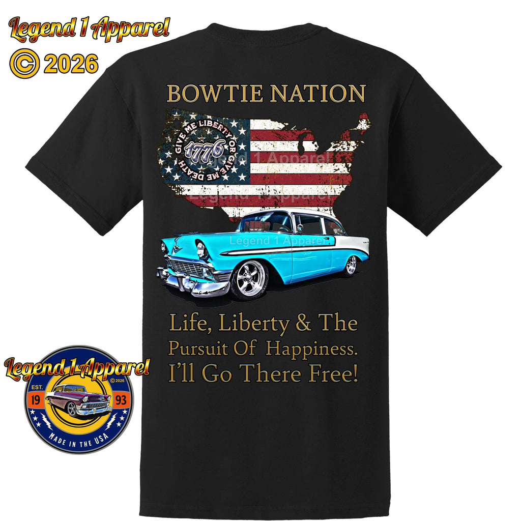 1956 Chevrolet Bel Air Bowtie Nation T-Shirt – 56 Chevy Classic Car Graphic Tee