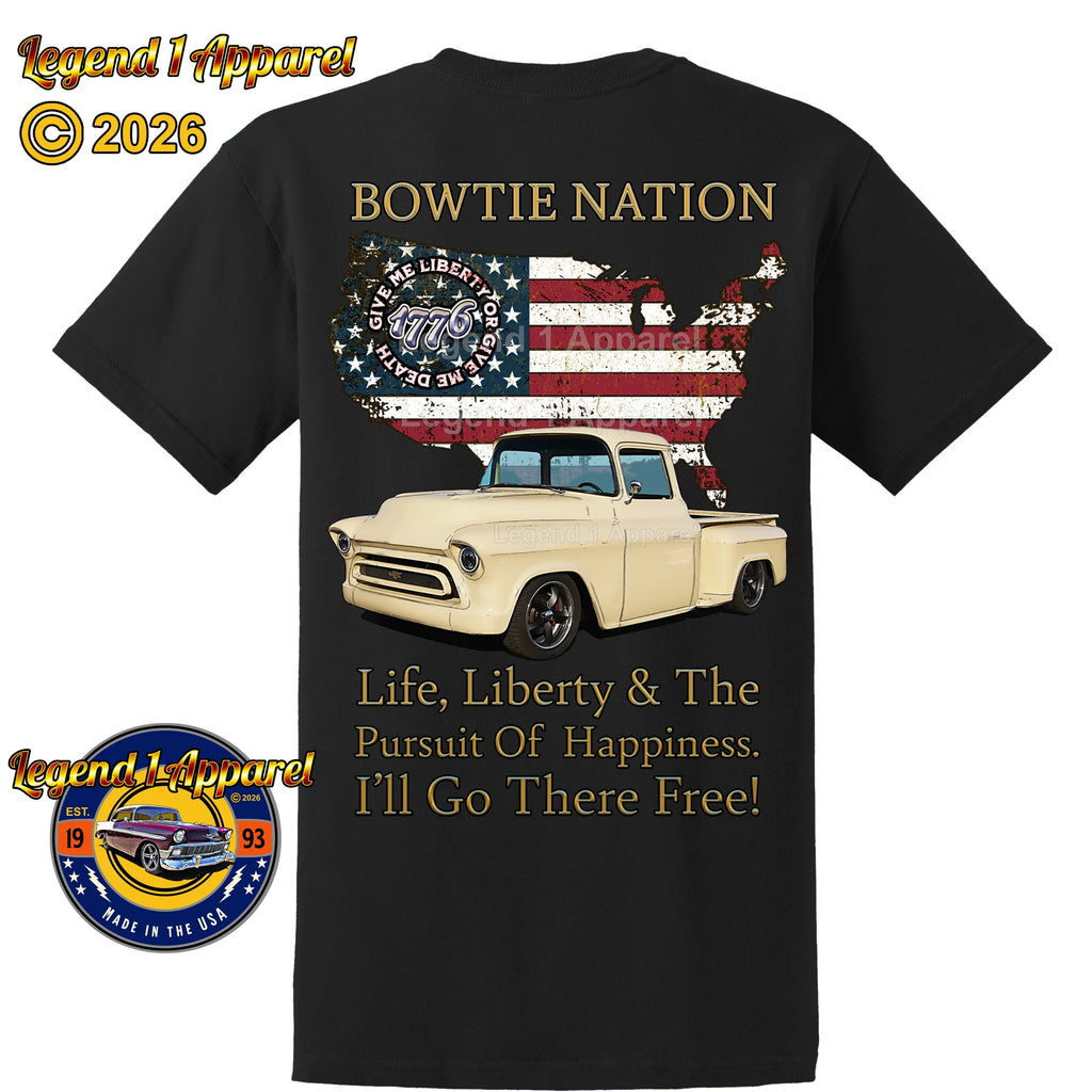 1957 Chevrolet Pick Up Truck Bowtie Nation T-Shirt – 57 Chevy Classic Truck Graphic Tee
