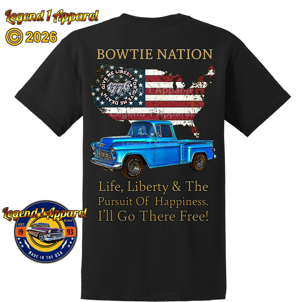 1955 Chevrolet Pick Up Truck Bowtie Nation T-Shirt – 55 Chevy Classic Truck Graphic Tee
